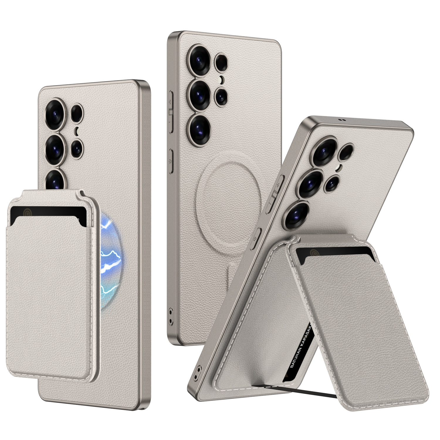 Compatible with Samsung S26 Ultra phone case + magnetic card holder stand for S25/24U SIM card slot, vegan leather business protective case