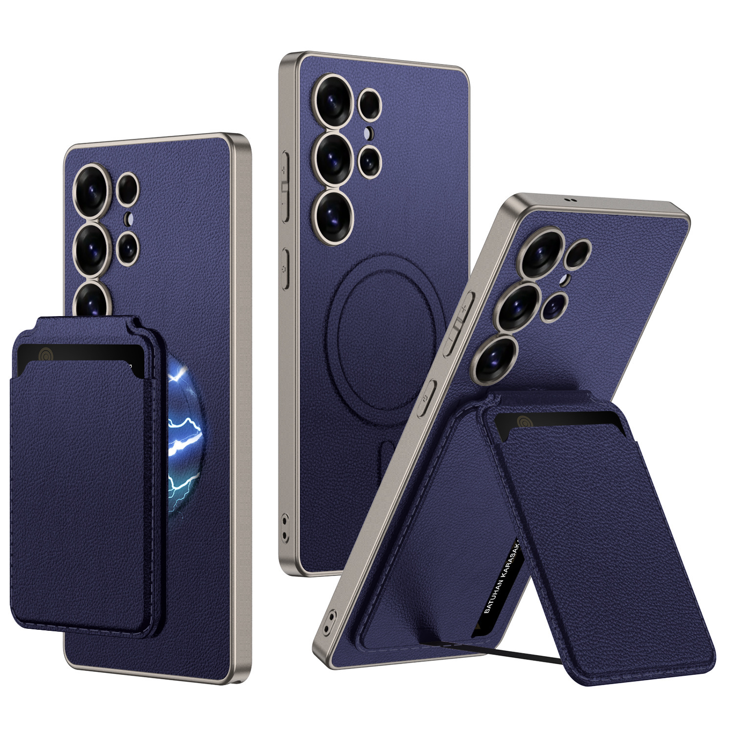 Compatible with Samsung S26 Ultra phone case + magnetic card holder stand for S25/24U SIM card slot, vegan leather business protective case