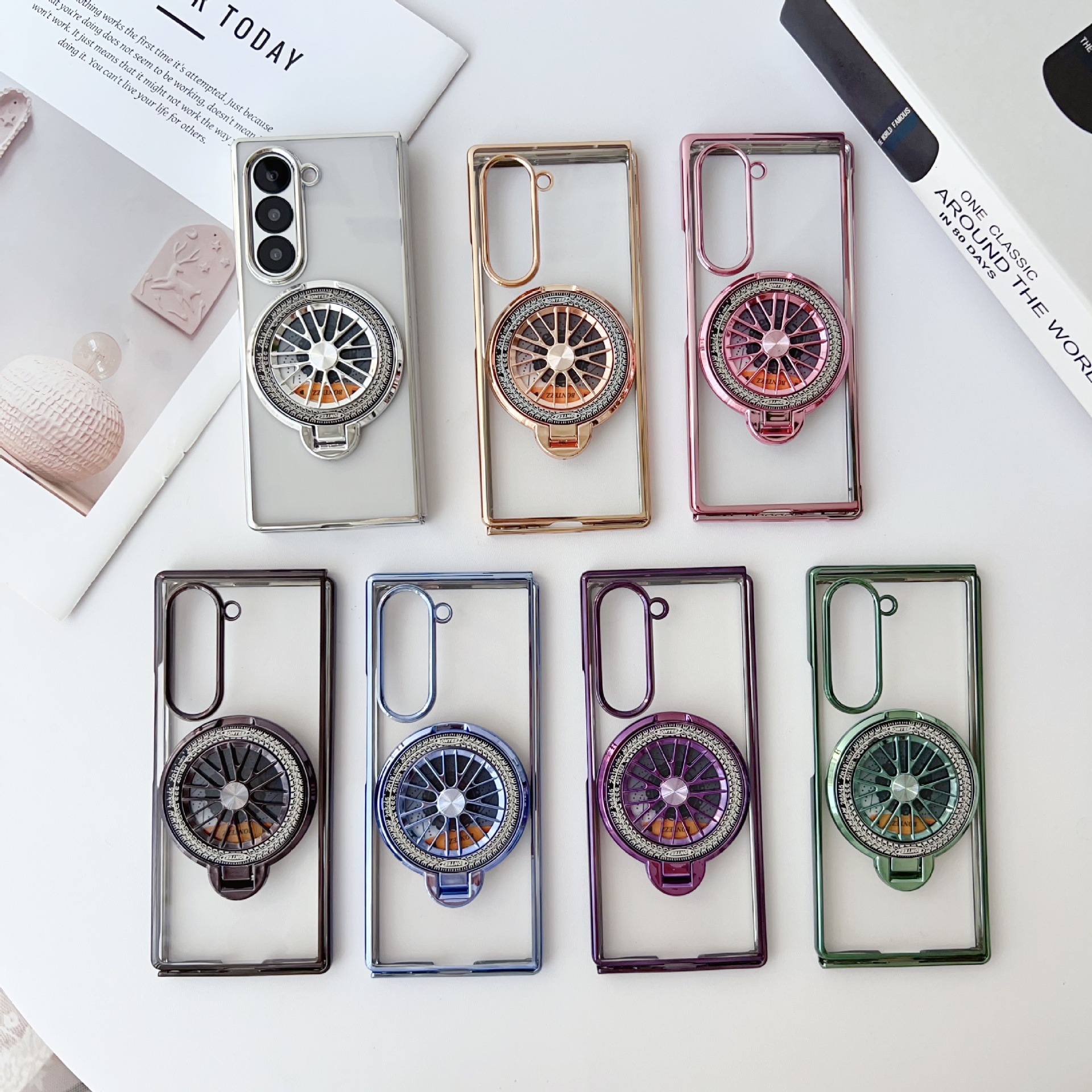 Compatible with Samsung Z Fold7/6/5 phone case 4/3 electroplated transparent gyroscope stand Flip6/7 drop protection