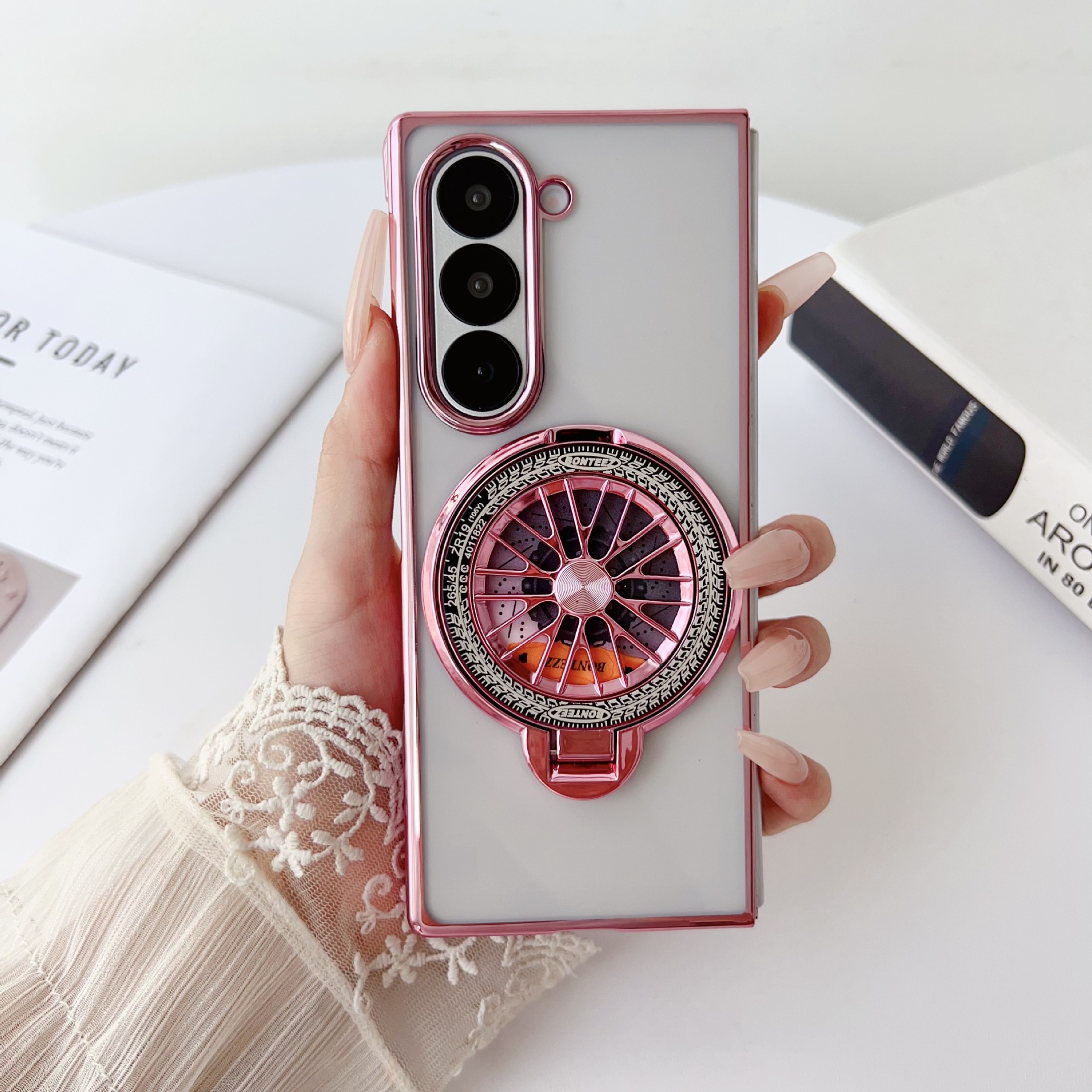 Compatible with Samsung Z Fold7/6/5 phone case 4/3 electroplated transparent gyroscope stand Flip6/7 drop protection