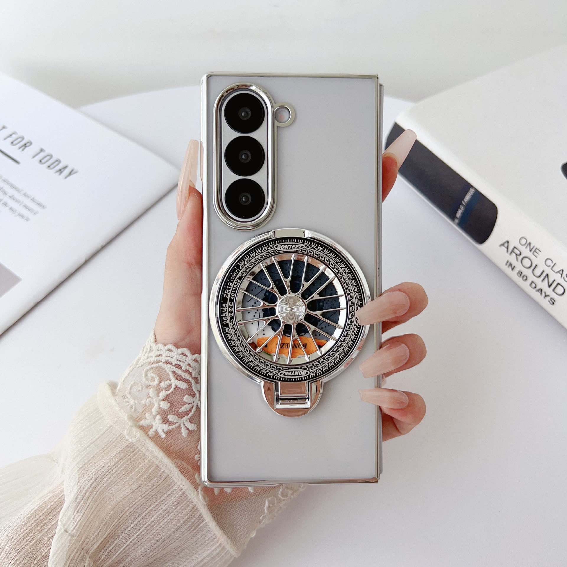Compatible with Samsung Z Fold7/6/5 phone case 4/3 electroplated transparent gyroscope stand Flip6/7 drop protection