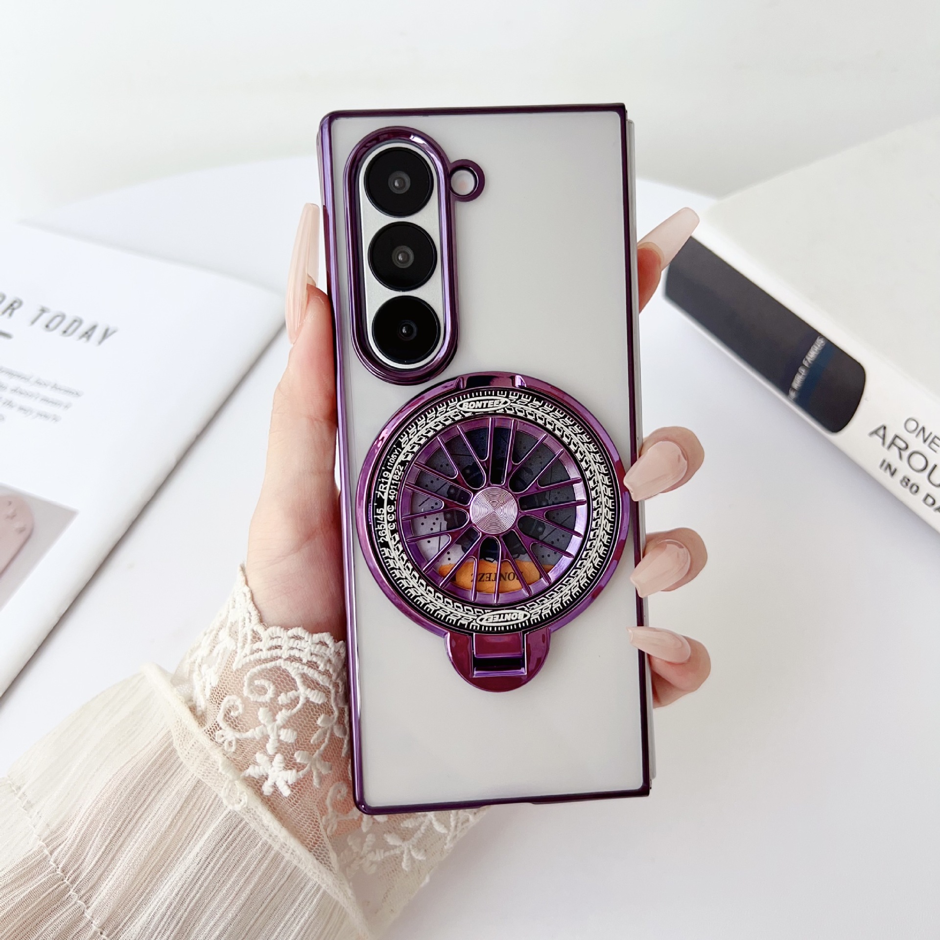 Compatible with Samsung Z Fold7/6/5 phone case 4/3 electroplated transparent gyroscope stand Flip6/7 drop protection