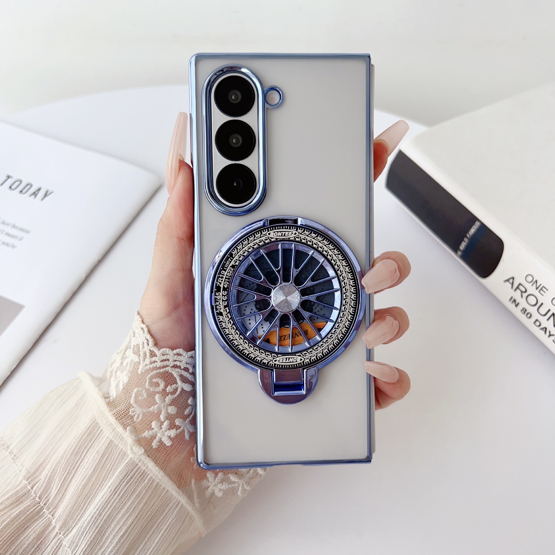 Compatible with Samsung Z Fold7/6/5 phone case 4/3 electroplated transparent gyroscope stand Flip6/7 drop protection