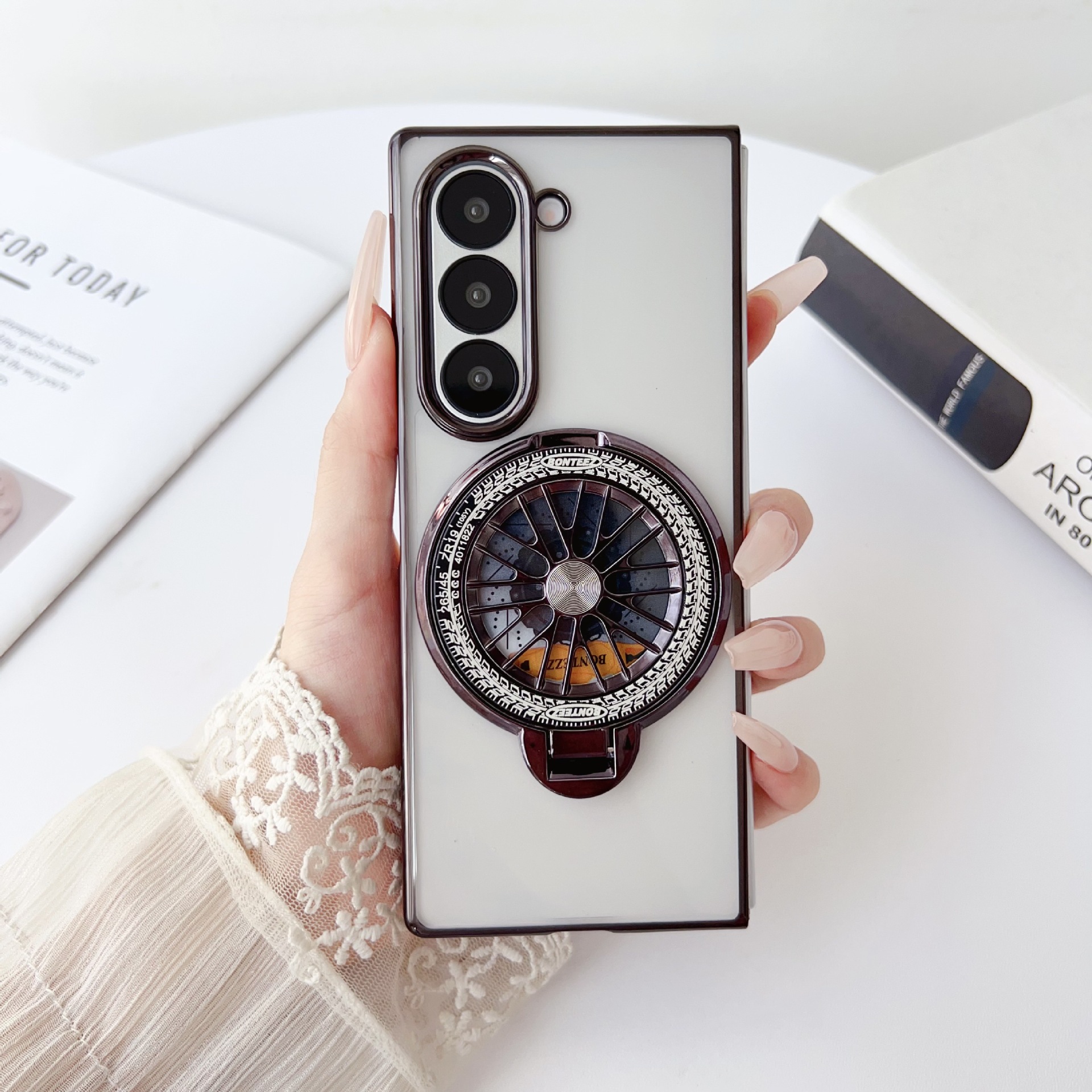 Compatible with Samsung Z Fold7/6/5 phone case 4/3 electroplated transparent gyroscope stand Flip6/7 drop protection