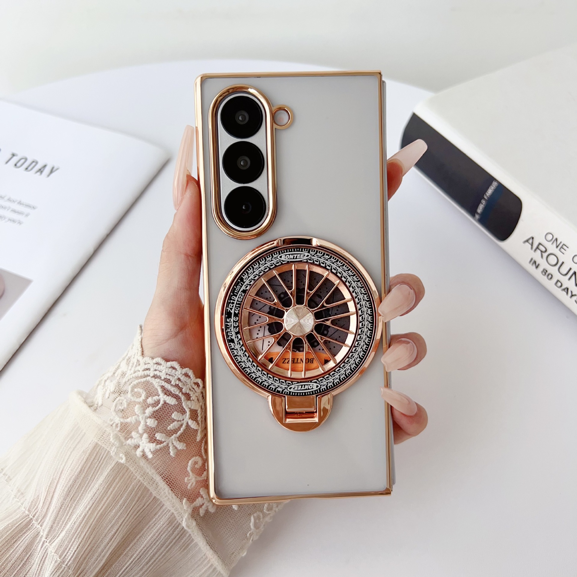 Compatible with Samsung Z Fold7/6/5 phone case 4/3 electroplated transparent gyroscope stand Flip6/7 drop protection