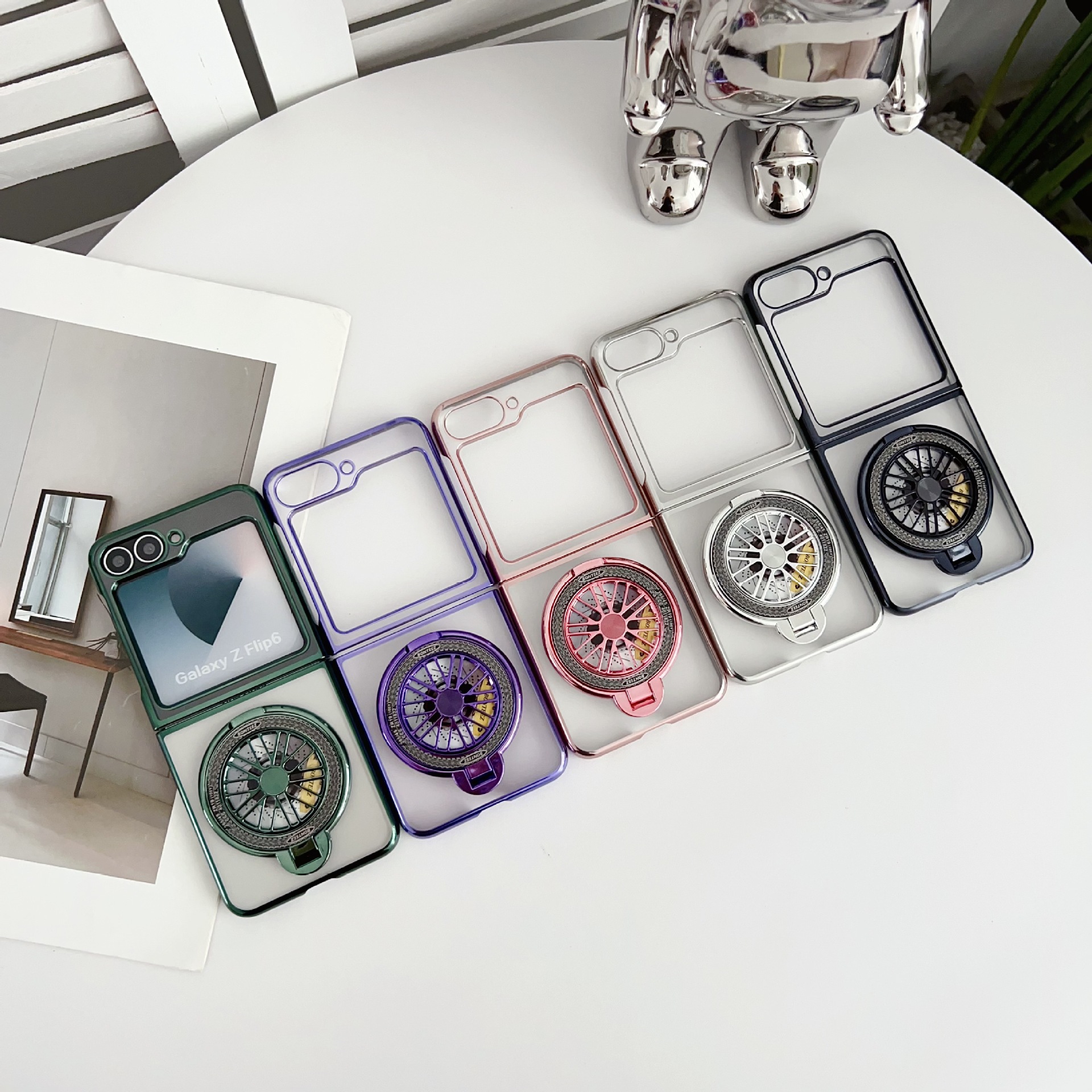 Compatible with Samsung Z Fold7/6/5 phone case 4/3 electroplated transparent gyroscope stand Flip6/7 drop protection