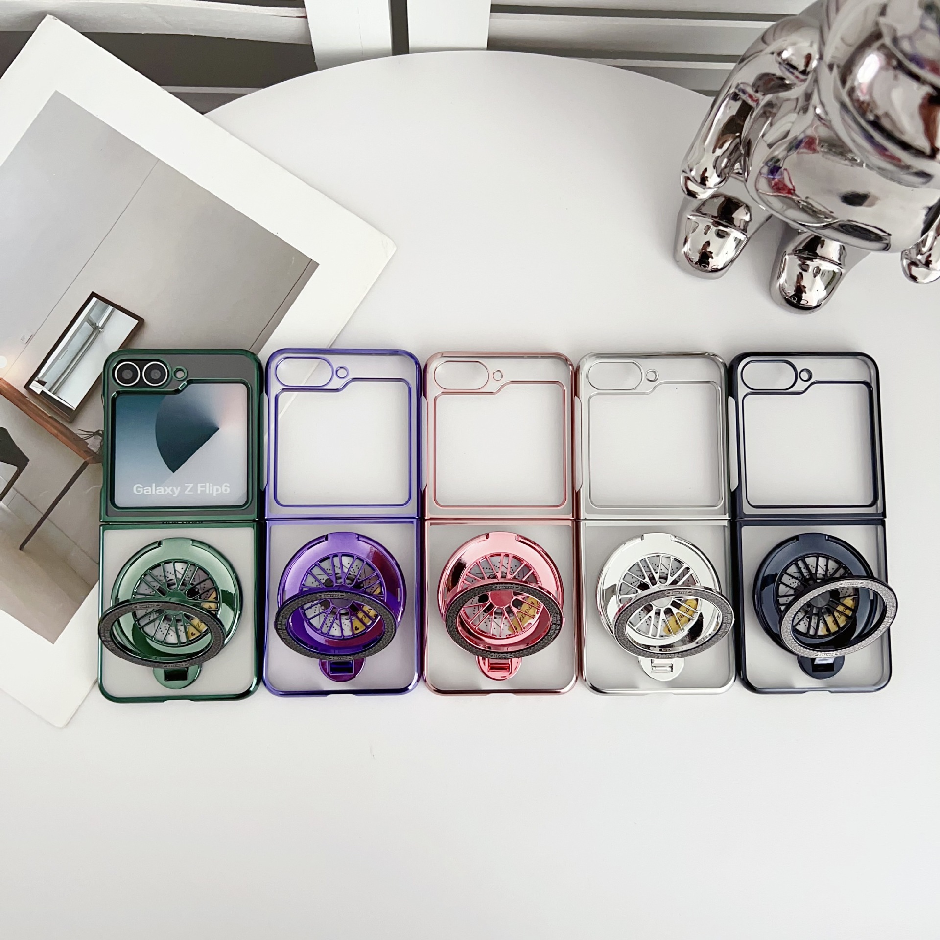 Compatible with Samsung Z Fold7/6/5 phone case 4/3 electroplated transparent gyroscope stand Flip6/7 drop protection