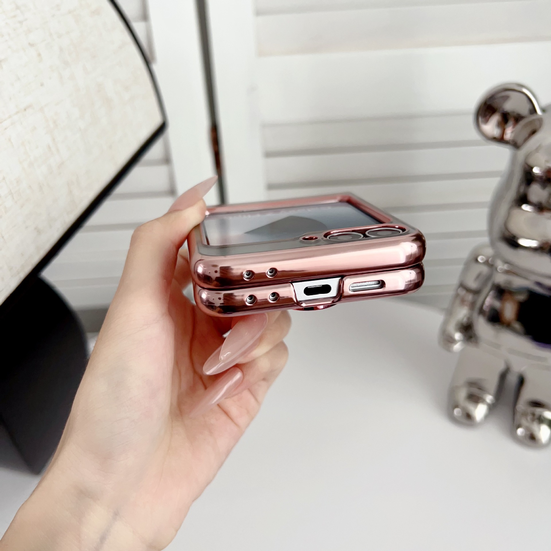 Compatible with Samsung Z Fold7/6/5 phone case 4/3 electroplated transparent gyroscope stand Flip6/7 drop protection