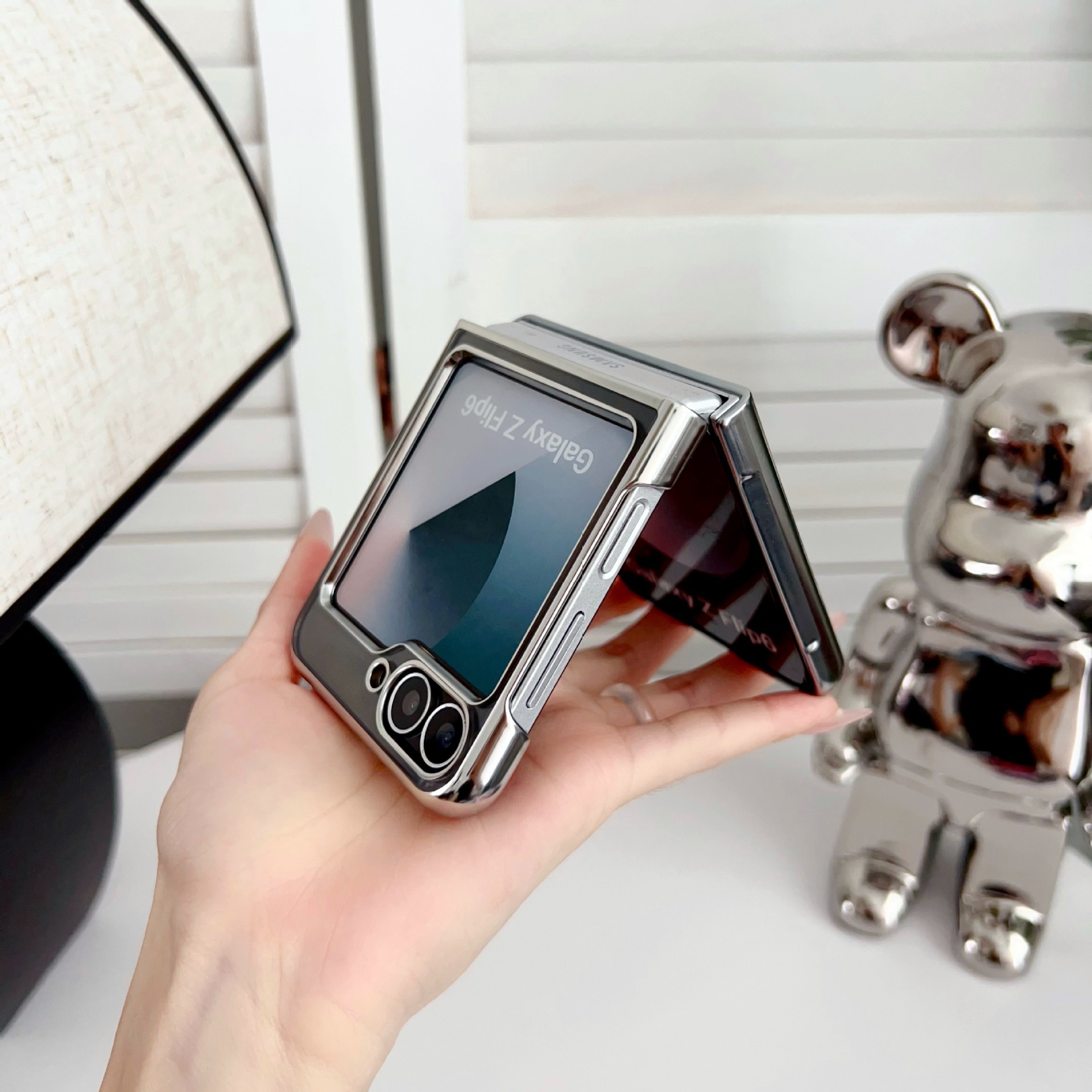 Compatible with Samsung Z Fold7/6/5 phone case 4/3 electroplated transparent gyroscope stand Flip6/7 drop protection