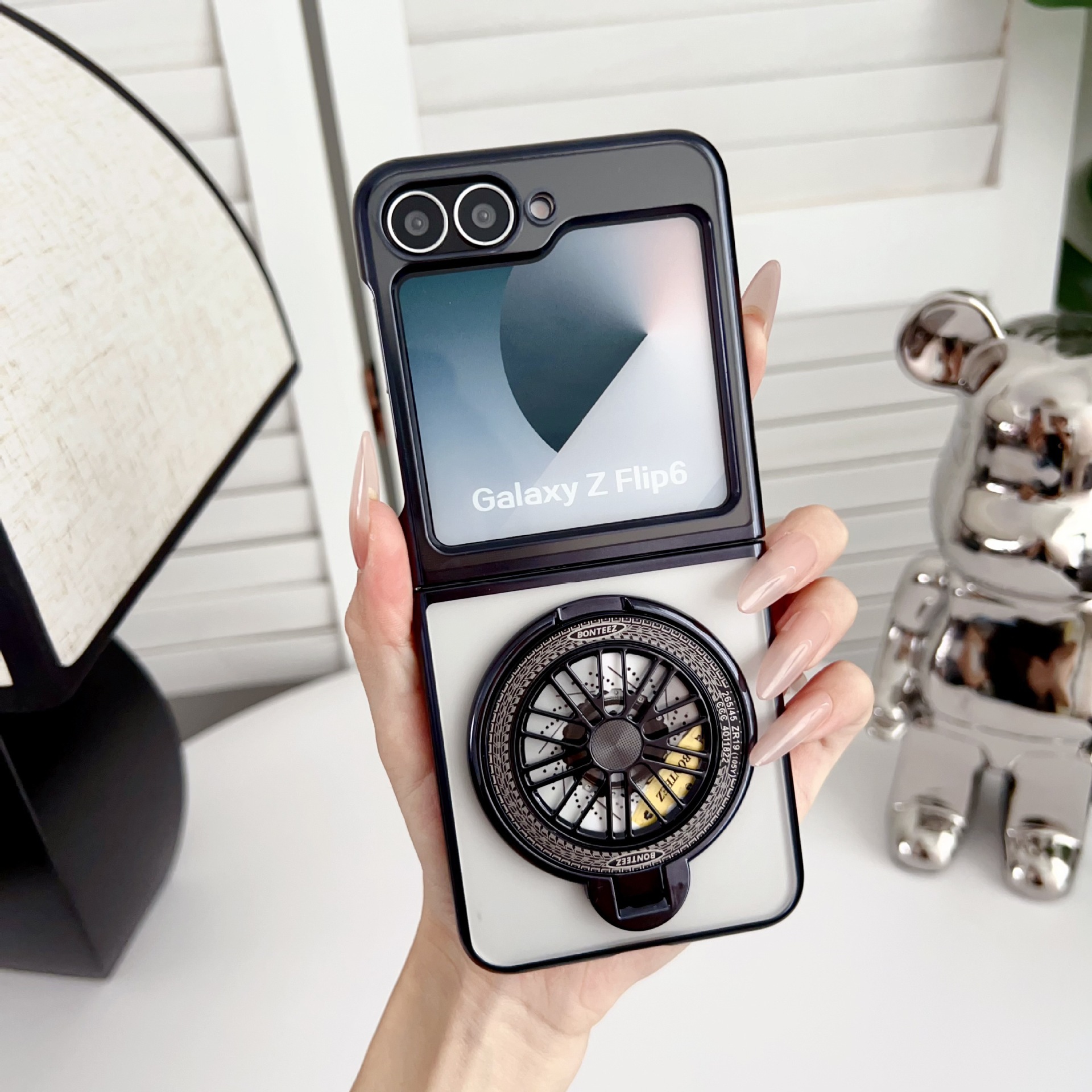 Compatible with Samsung Z Fold7/6/5 phone case 4/3 electroplated transparent gyroscope stand Flip6/7 drop protection