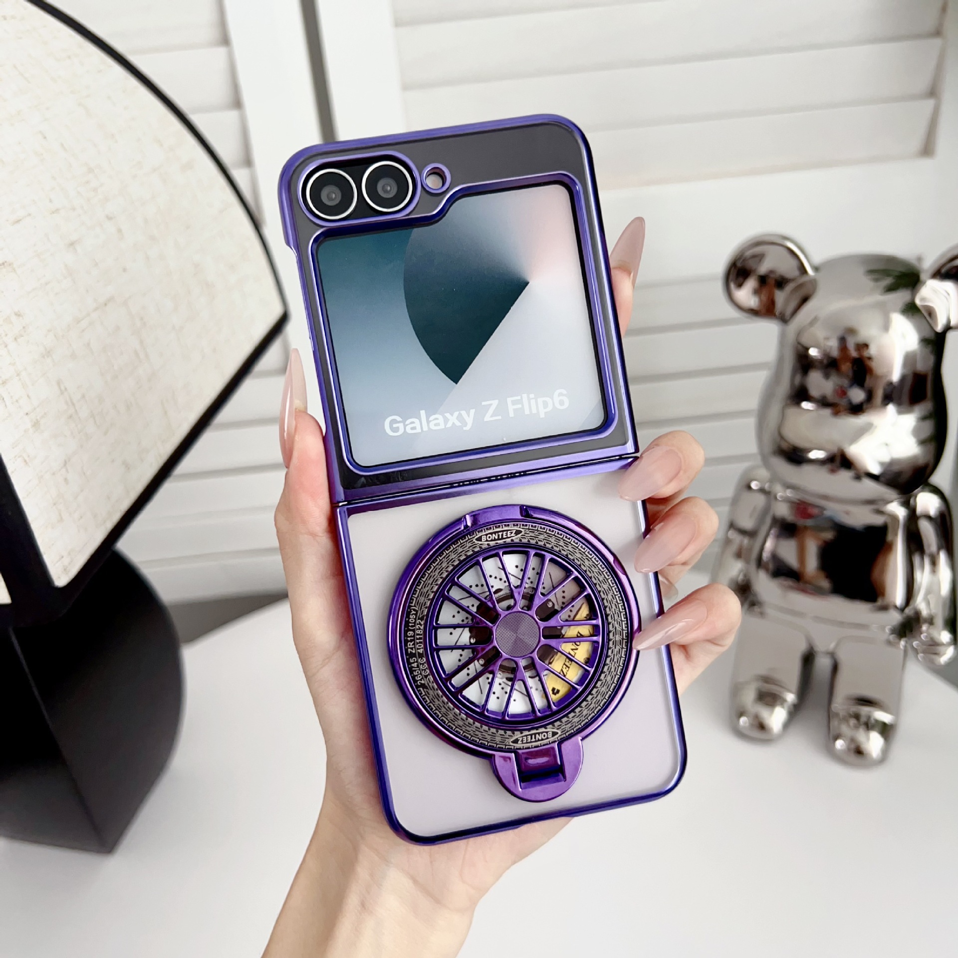 Compatible with Samsung Z Fold7/6/5 phone case 4/3 electroplated transparent gyroscope stand Flip6/7 drop protection