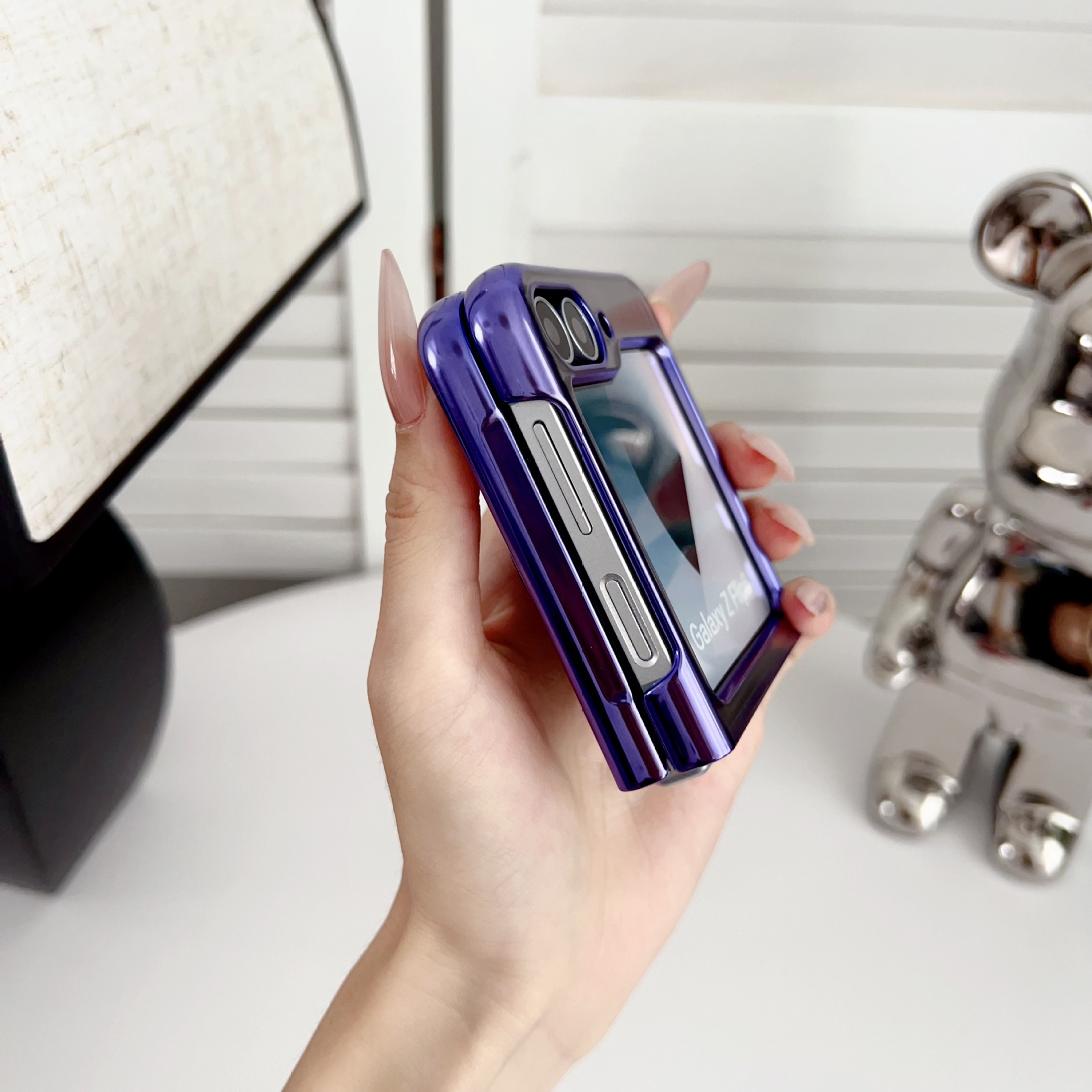 Compatible with Samsung Z Fold7/6/5 phone case 4/3 electroplated transparent gyroscope stand Flip6/7 drop protection