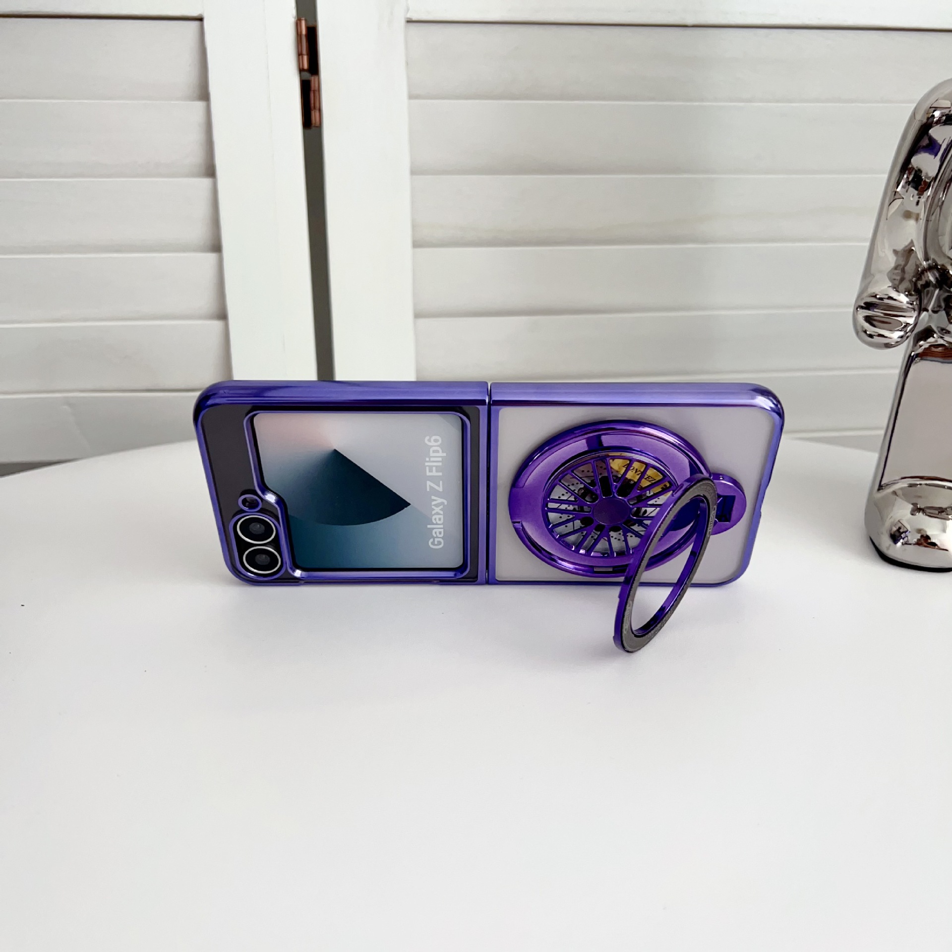 Compatible with Samsung Z Fold7/6/5 phone case 4/3 electroplated transparent gyroscope stand Flip6/7 drop protection