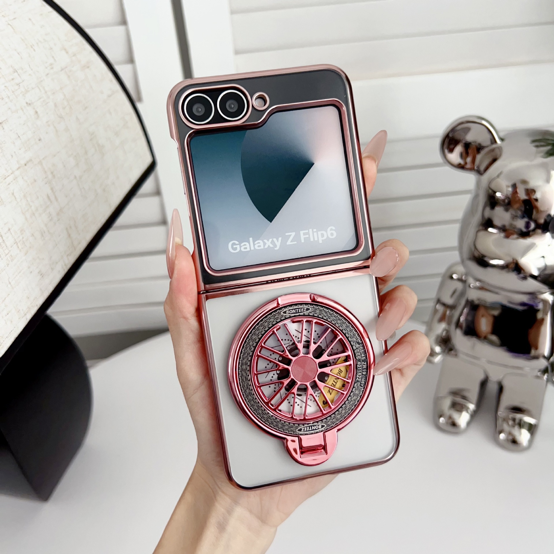 Compatible with Samsung Z Fold7/6/5 phone case 4/3 electroplated transparent gyroscope stand Flip6/7 drop protection