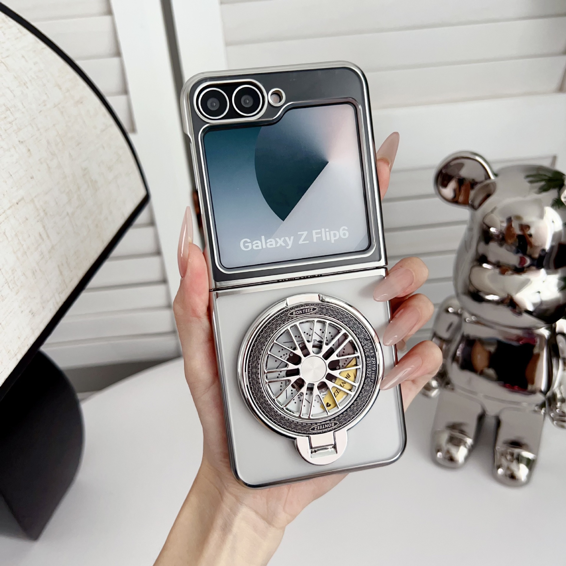 Compatible with Samsung Z Fold7/6/5 phone case 4/3 electroplated transparent gyroscope stand Flip6/7 drop protection