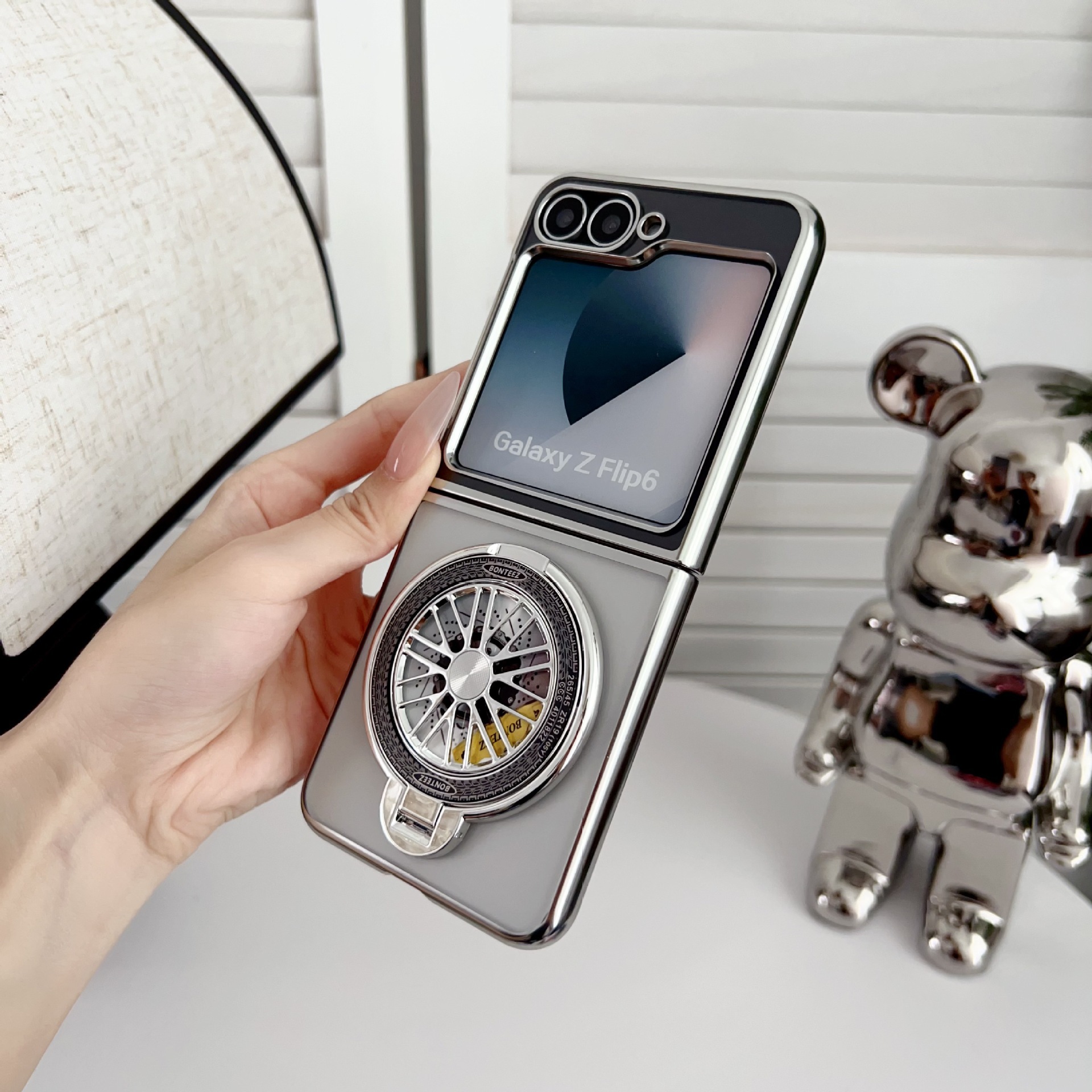 Compatible with Samsung Z Fold7/6/5 phone case 4/3 electroplated transparent gyroscope stand Flip6/7 drop protection