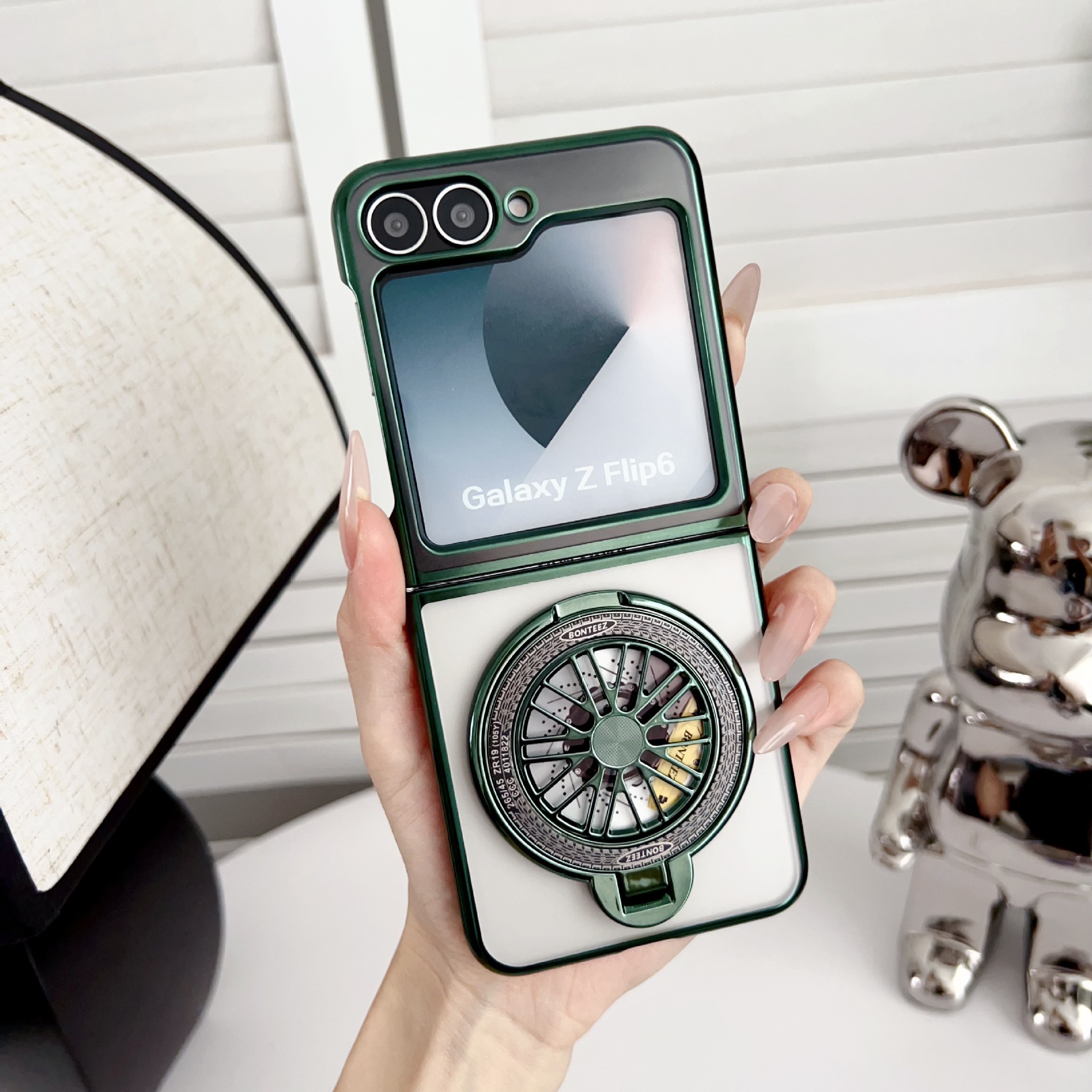 Compatible with Samsung Z Fold7/6/5 phone case 4/3 electroplated transparent gyroscope stand Flip6/7 drop protection