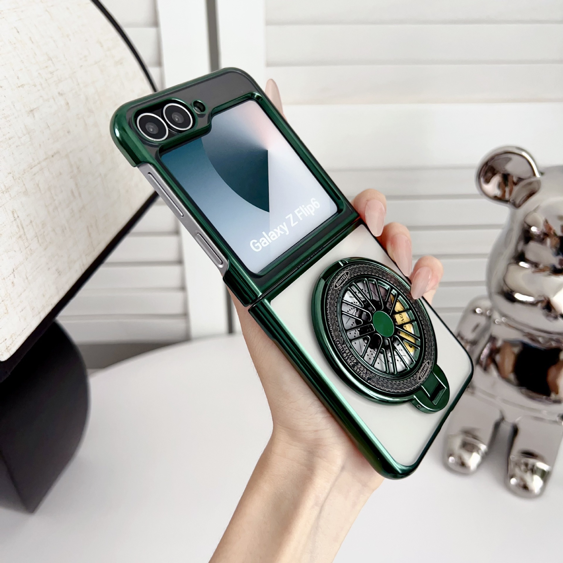Compatible with Samsung Z Fold7/6/5 phone case 4/3 electroplated transparent gyroscope stand Flip6/7 drop protection