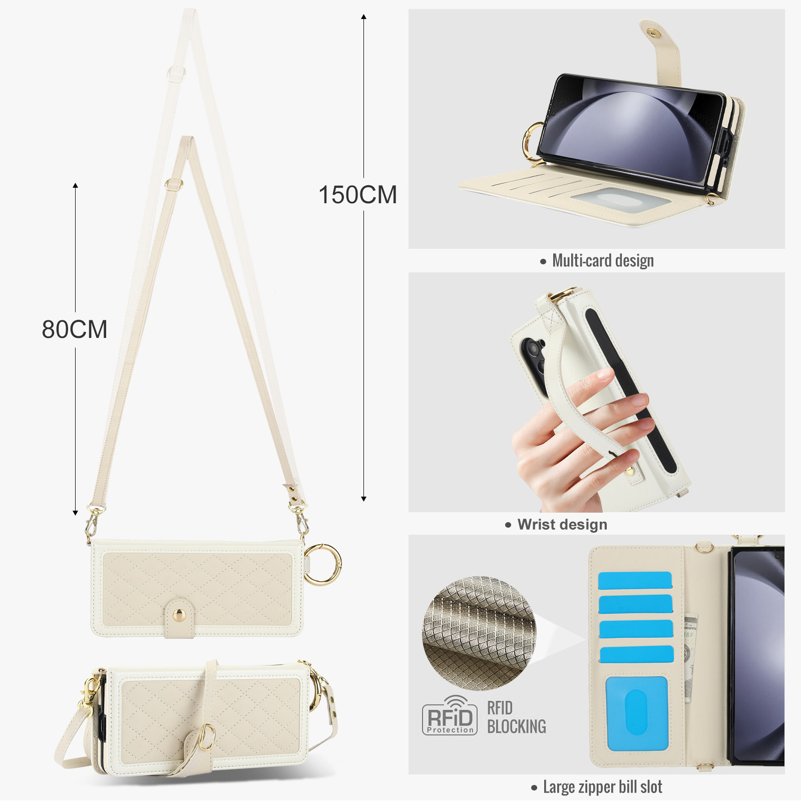 Compatible with Samsung Z Fold7/6/5 phone cases, 4/3 ring pen slots, multi-card slots, crossbody straps, wallet protective cases.