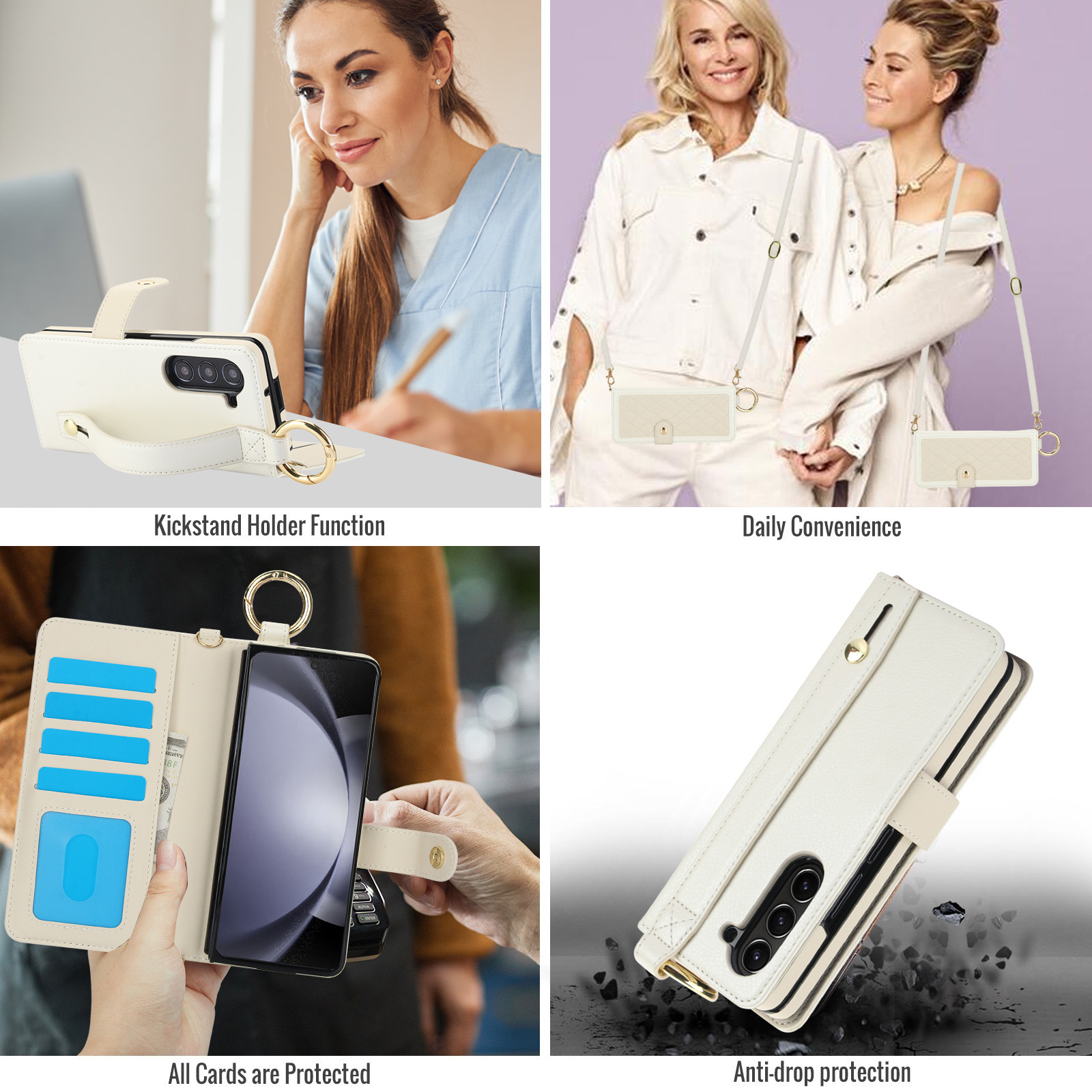 Compatible with Samsung Z Fold7/6/5 phone cases, 4/3 ring pen slots, multi-card slots, crossbody straps, wallet protective cases.
