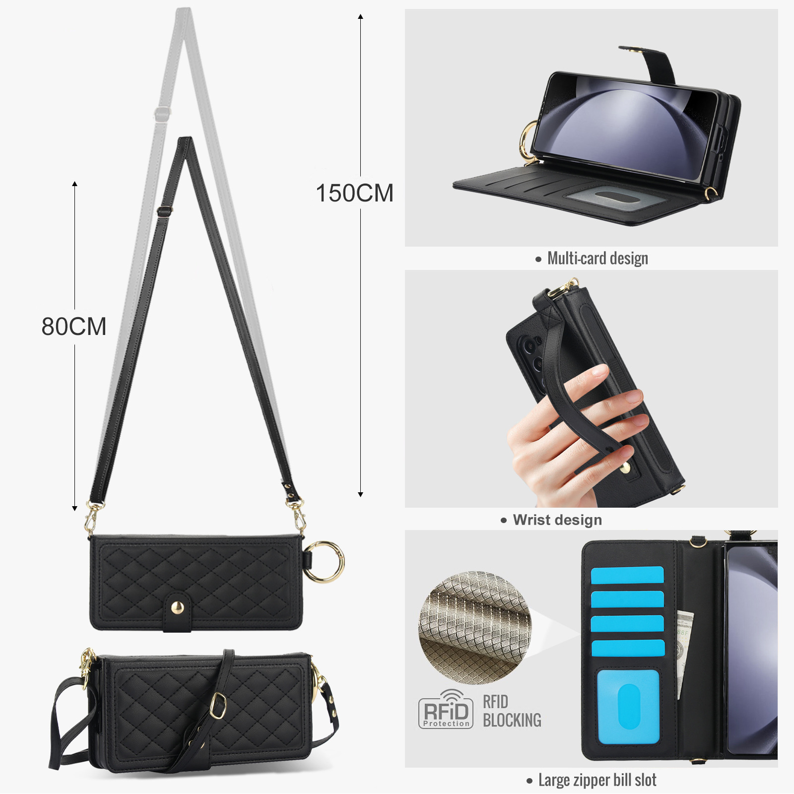 Compatible with Samsung Z Fold7/6/5 phone cases, 4/3 ring pen slots, multi-card slots, crossbody straps, wallet protective cases.
