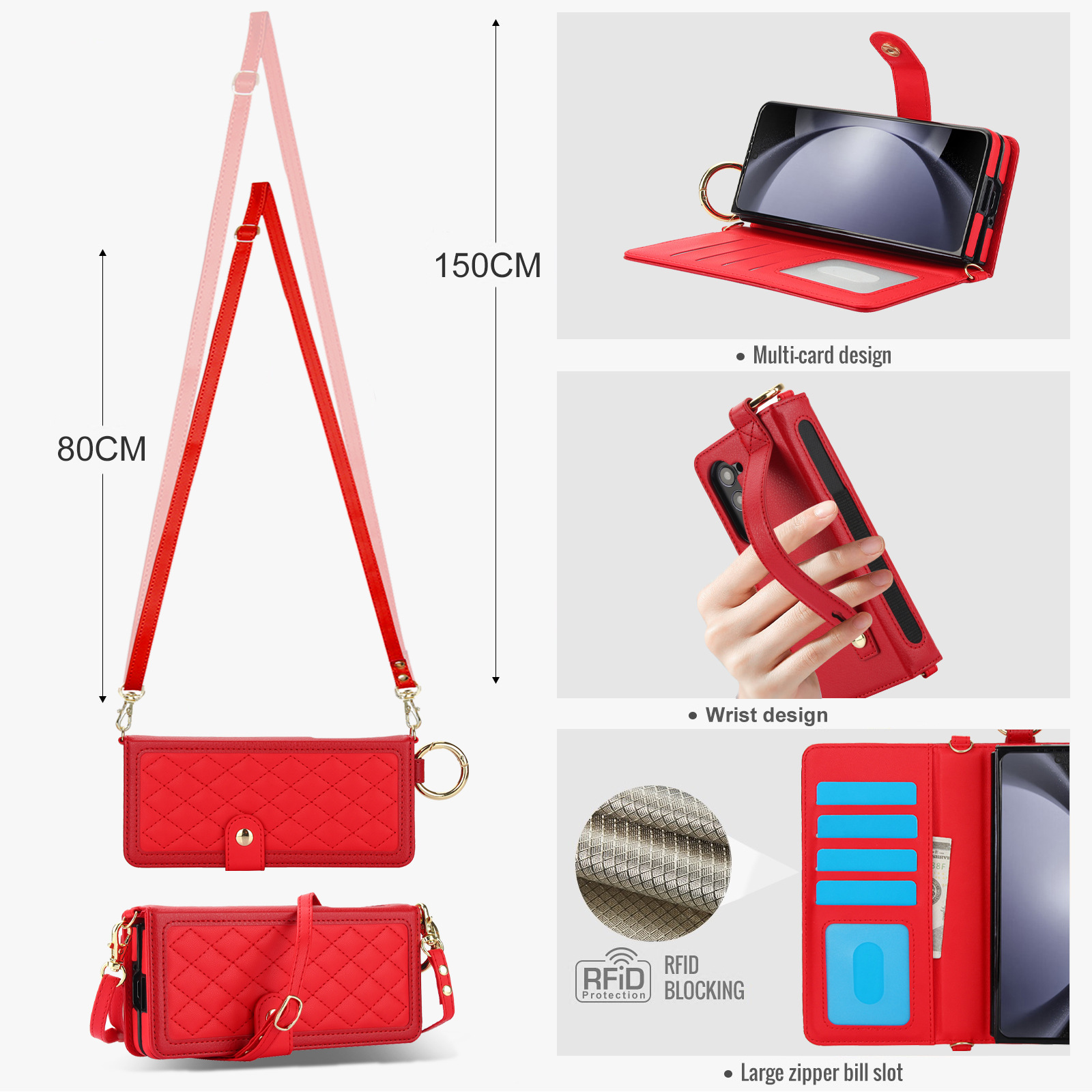 Compatible with Samsung Z Fold7/6/5 phone cases, 4/3 ring pen slots, multi-card slots, crossbody straps, wallet protective cases.