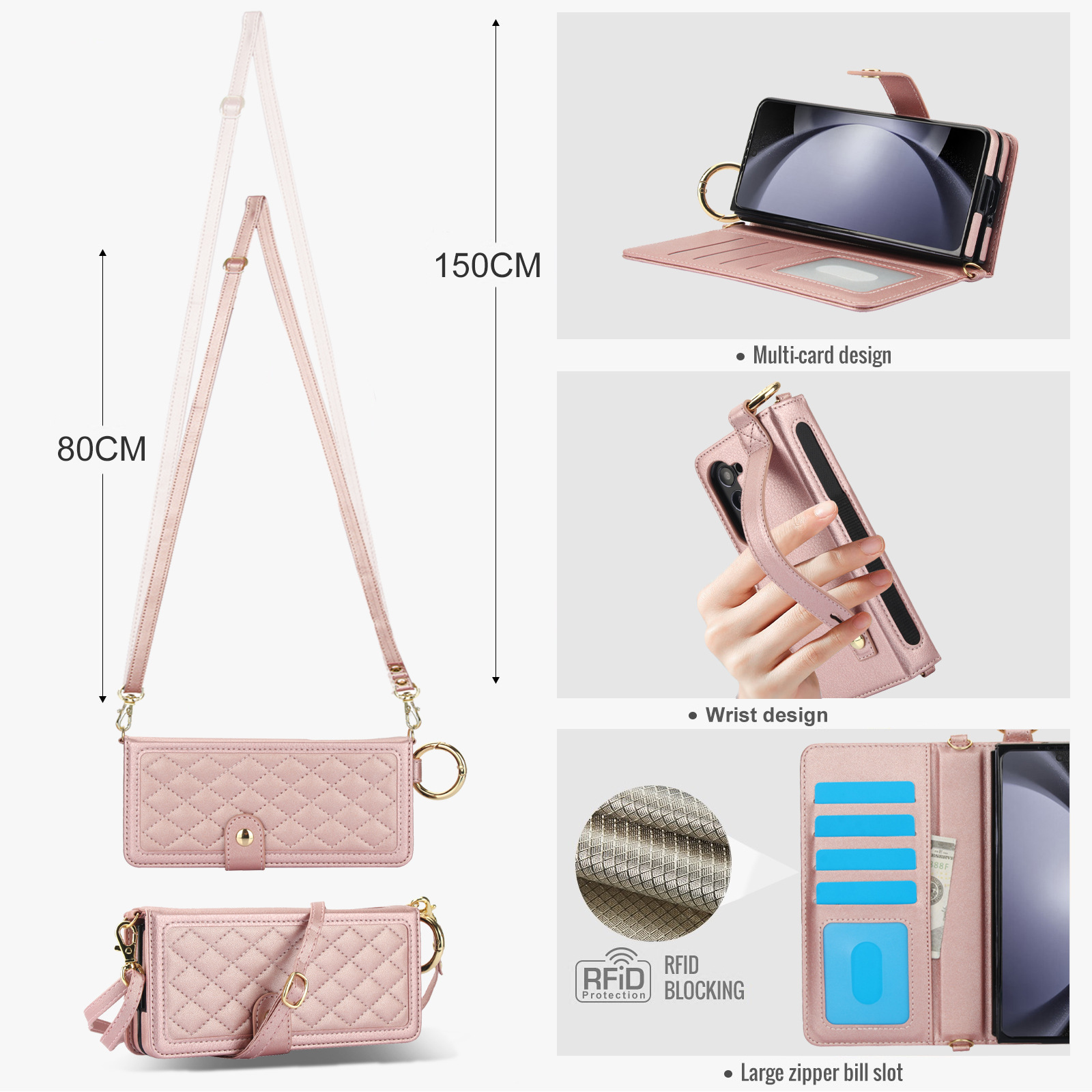 Compatible with Samsung Z Fold7/6/5 phone cases, 4/3 ring pen slots, multi-card slots, crossbody straps, wallet protective cases.