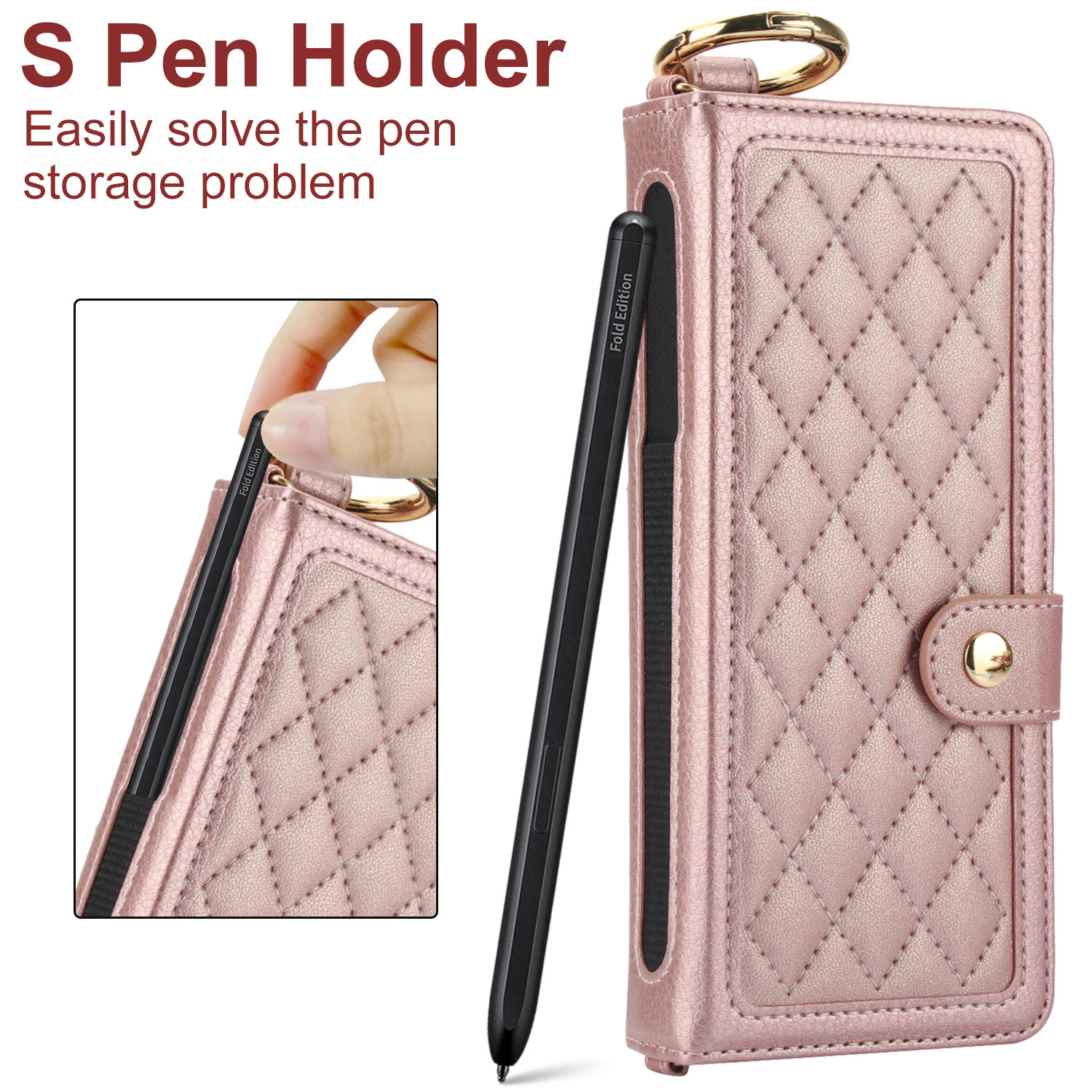 Compatible with Samsung Z Fold7/6/5 phone cases, 4/3 ring pen slots, multi-card slots, crossbody straps, wallet protective cases.