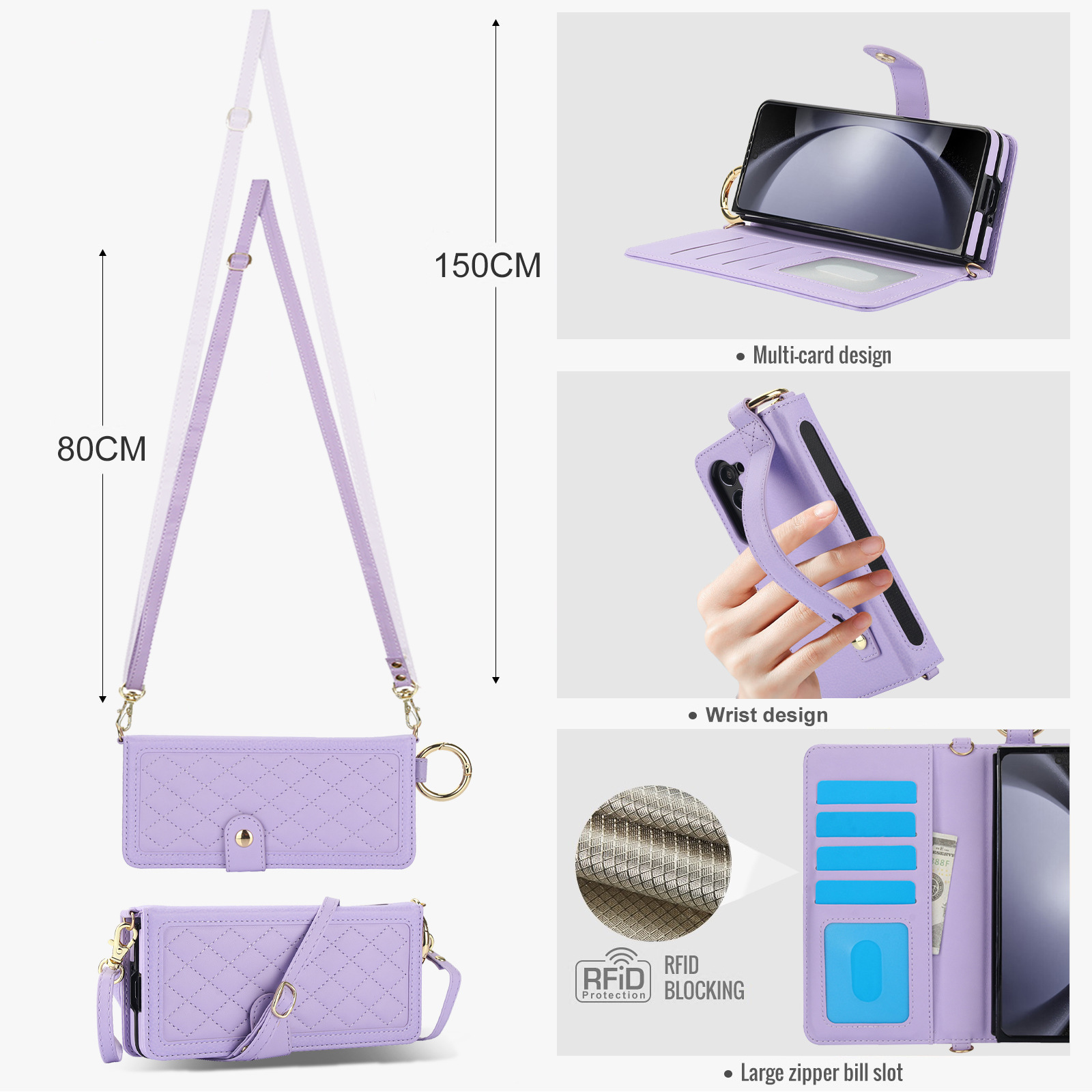 Compatible with Samsung Z Fold7/6/5 phone cases, 4/3 ring pen slots, multi-card slots, crossbody straps, wallet protective cases.