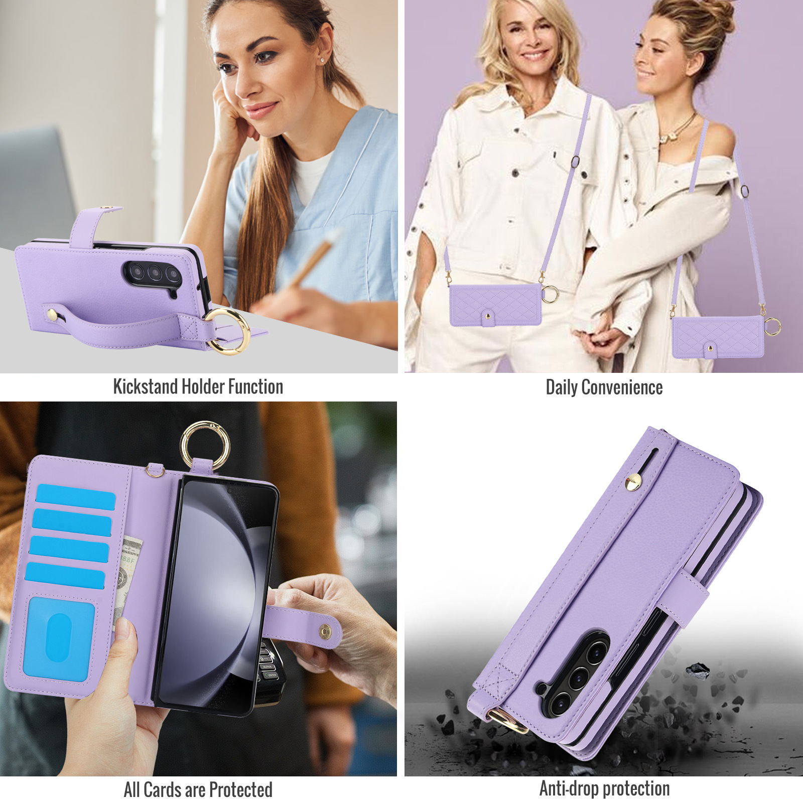 Compatible with Samsung Z Fold7/6/5 phone cases, 4/3 ring pen slots, multi-card slots, crossbody straps, wallet protective cases.
