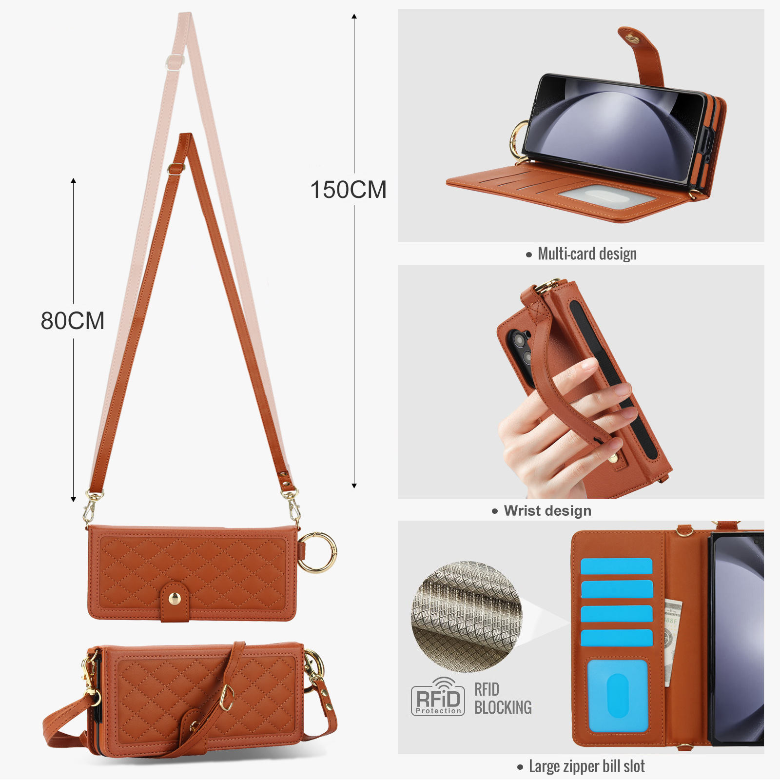 Compatible with Samsung Z Fold7/6/5 phone cases, 4/3 ring pen slots, multi-card slots, crossbody straps, wallet protective cases.