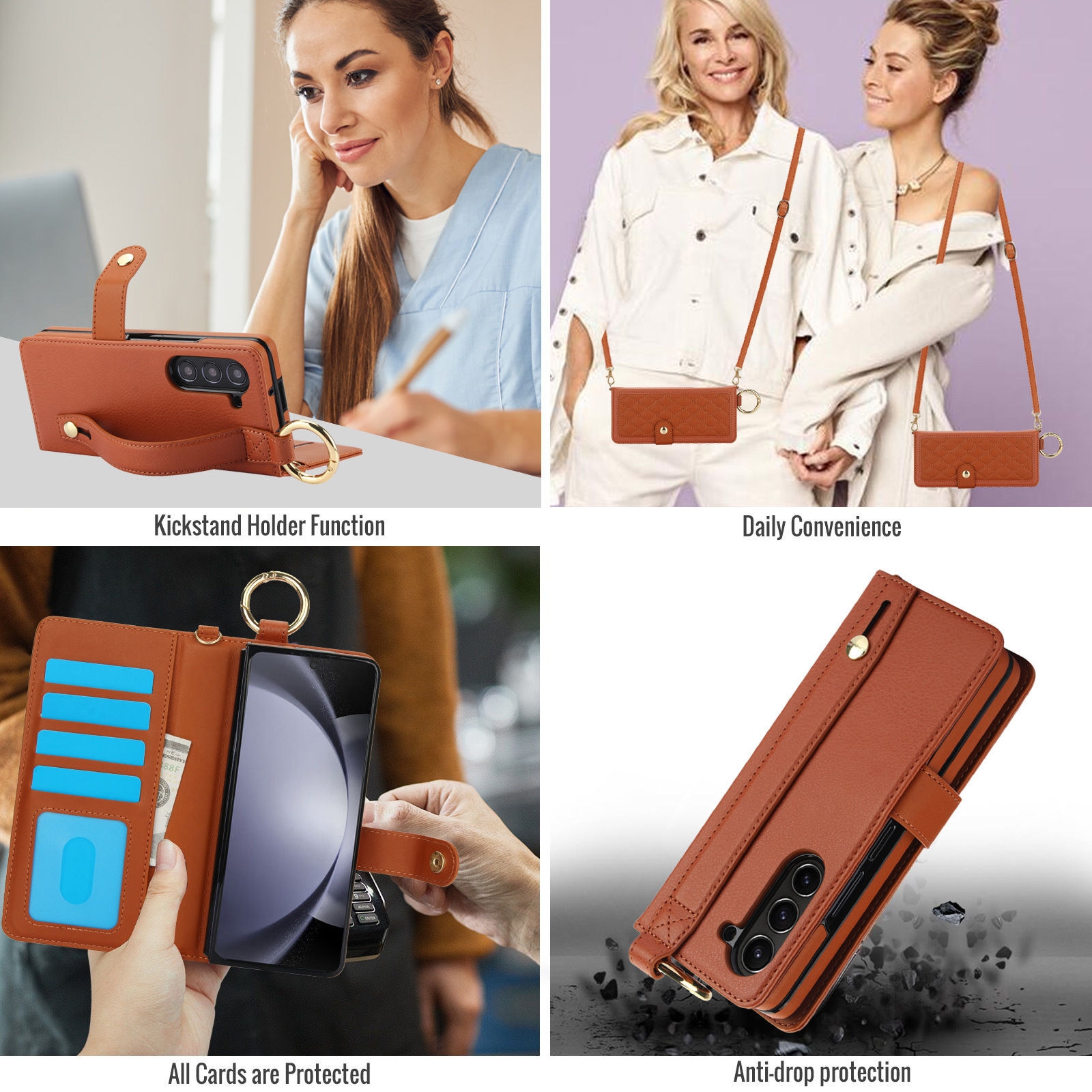 Compatible with Samsung Z Fold7/6/5 phone cases, 4/3 ring pen slots, multi-card slots, crossbody straps, wallet protective cases.