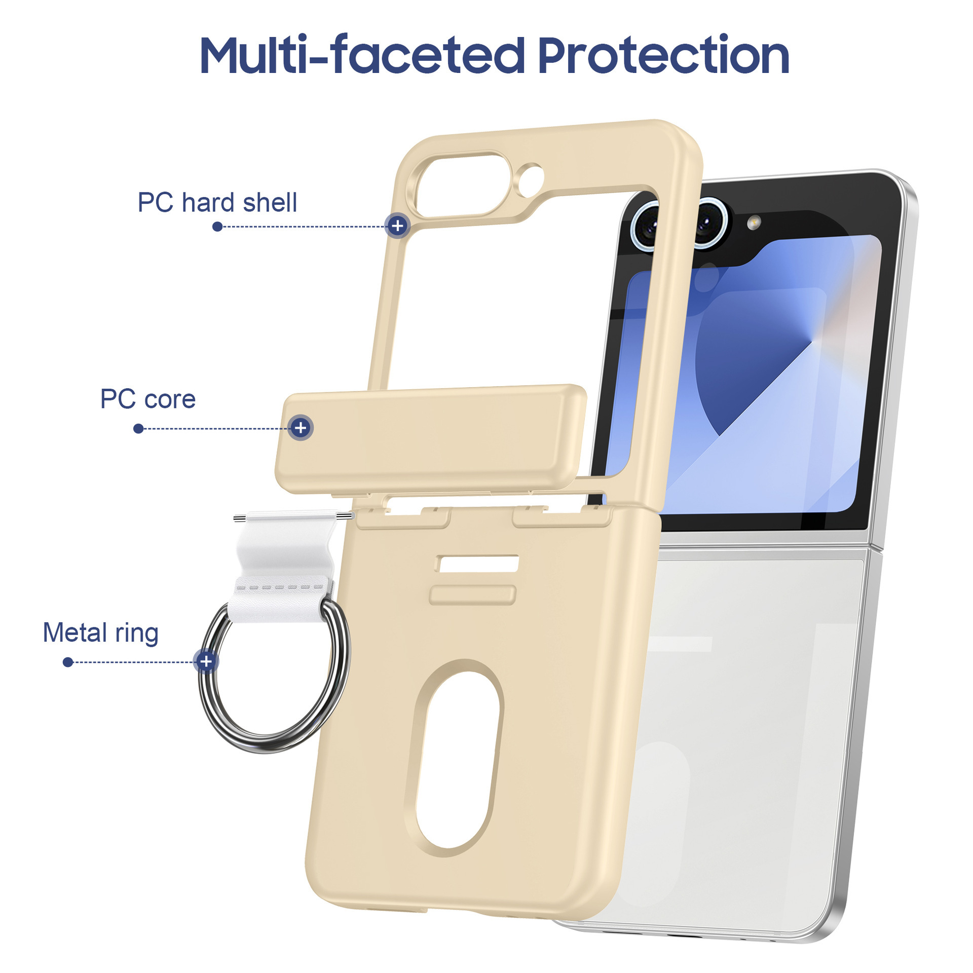 Compatible with Samsung Z Flip 8/7 phone case, 6/5 card holder, hinge, ring, foldable screen, drop-proof protective case
