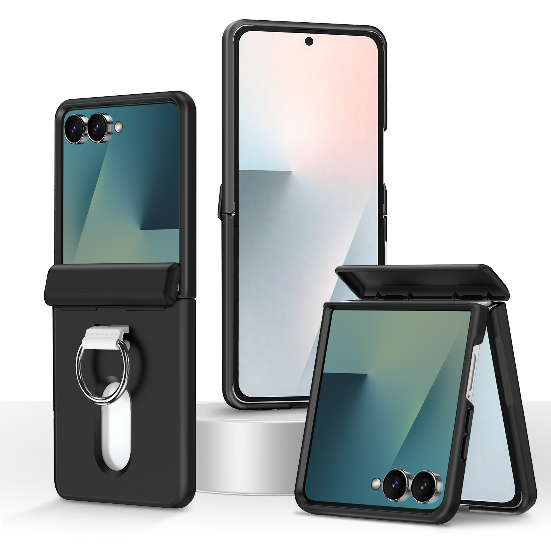 Compatible with Samsung Z Flip 8/7 phone case, 6/5 card holder, hinge, ring, foldable screen, drop-proof protective case