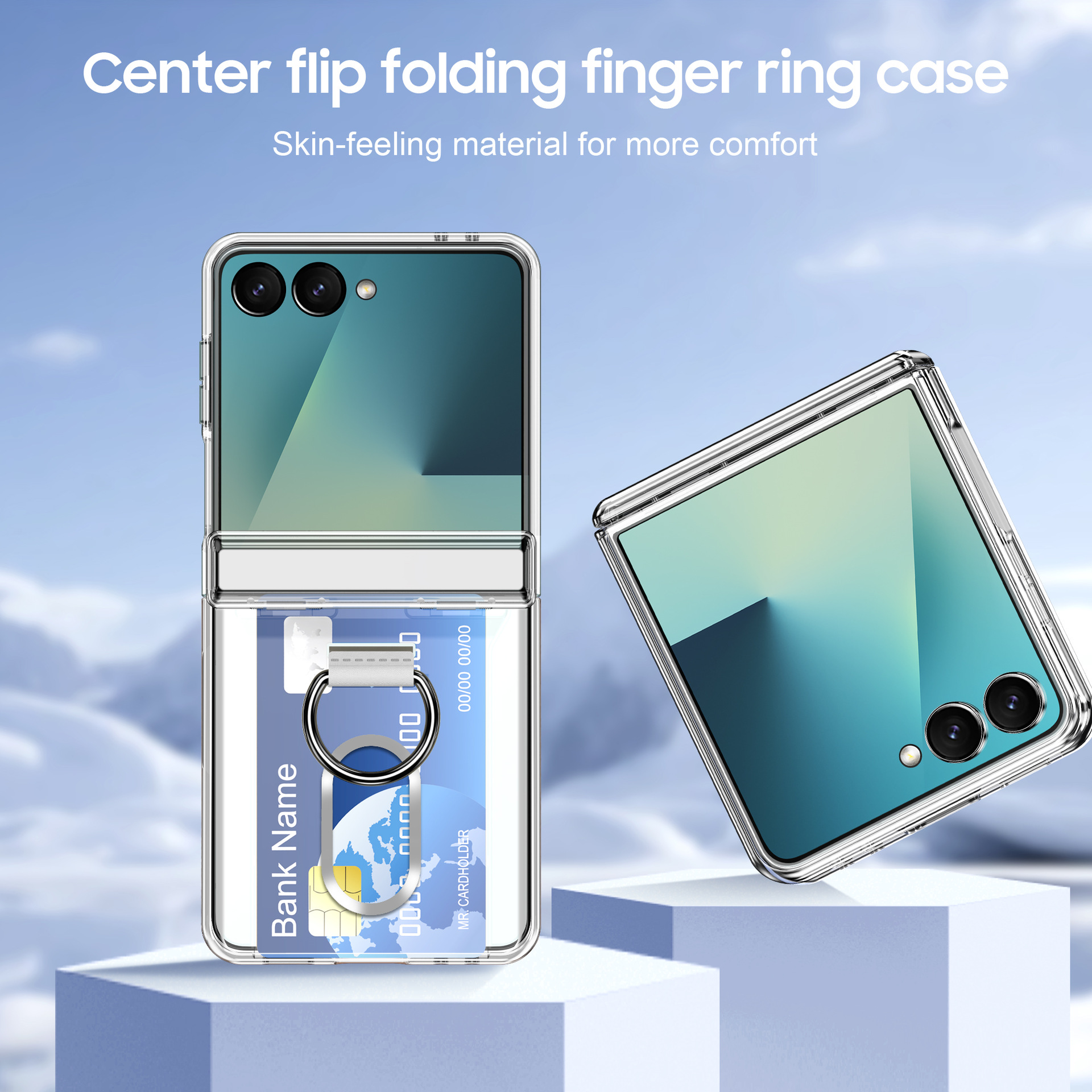 Compatible with Samsung Z Flip 8/7 phone case, 6/5 card holder, hinge, ring, foldable screen, drop-proof protective case