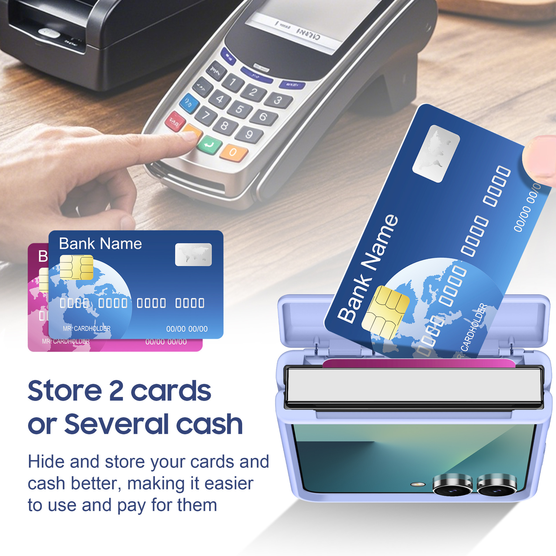 Compatible with Samsung Z Flip 8/7 phone case, 6/5 card holder, hinge, ring, foldable screen, drop-proof protective case