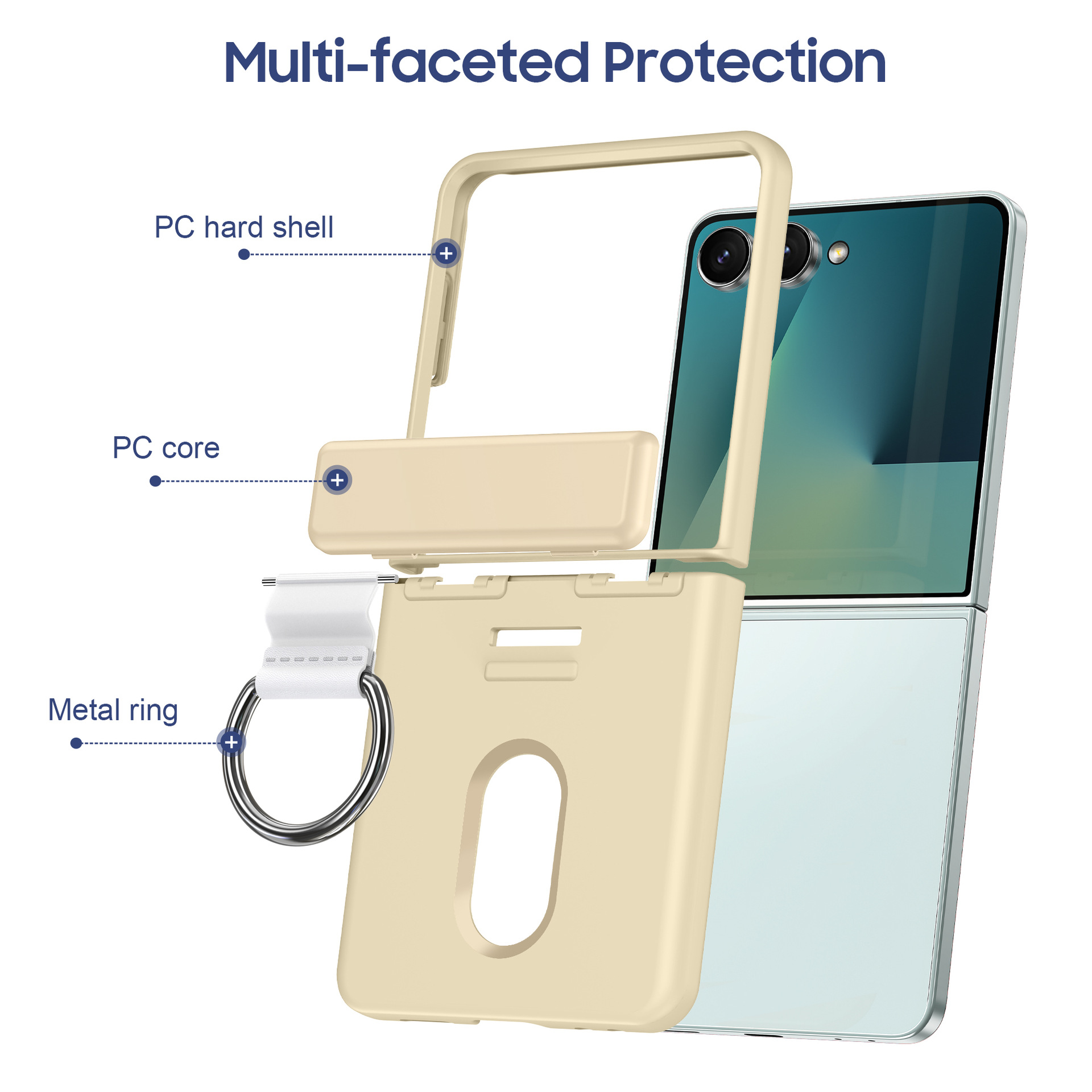 Compatible with Samsung Z Flip 8/7 phone case, 6/5 card holder, hinge, ring, foldable screen, drop-proof protective case