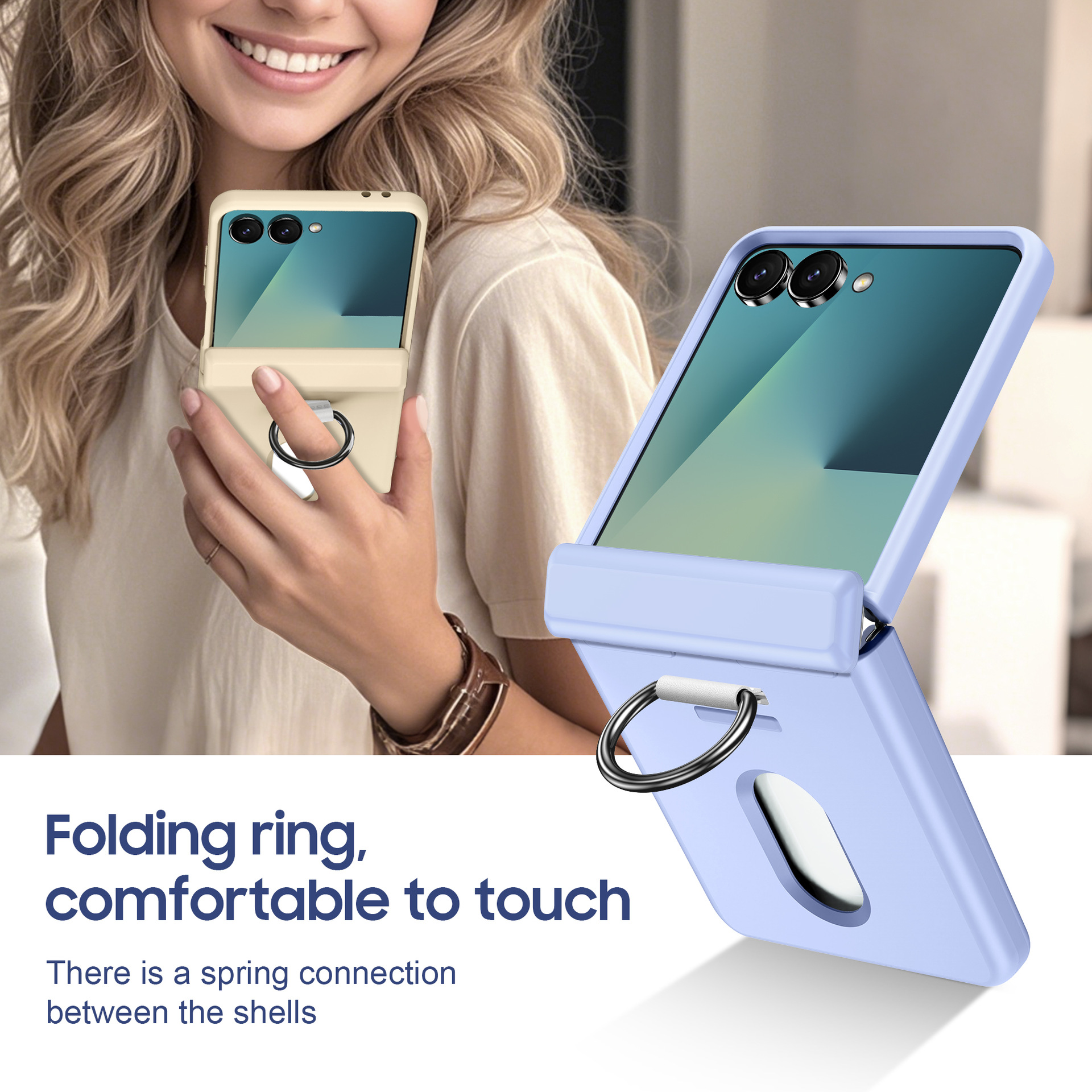 Compatible with Samsung Z Flip 8/7 phone case, 6/5 card holder, hinge, ring, foldable screen, drop-proof protective case