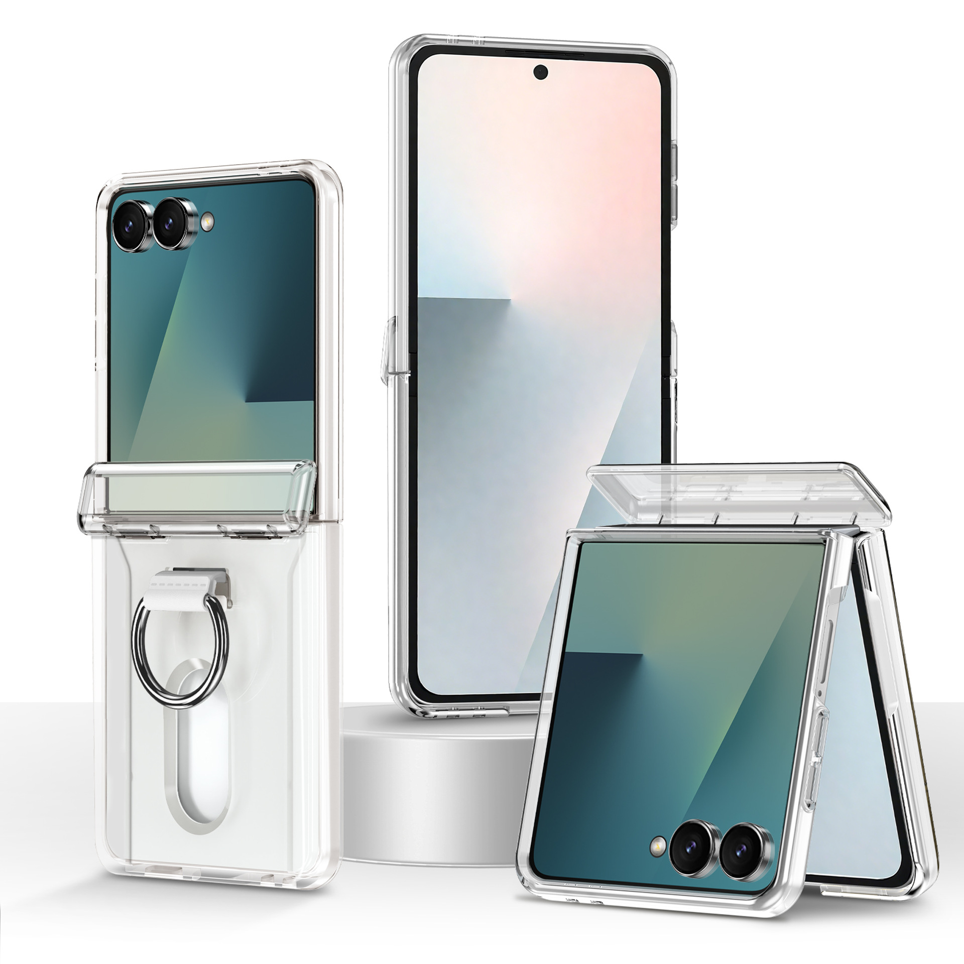 Compatible with Samsung Z Flip 8/7 phone case, 6/5 card holder, hinge, ring, foldable screen, drop-proof protective case