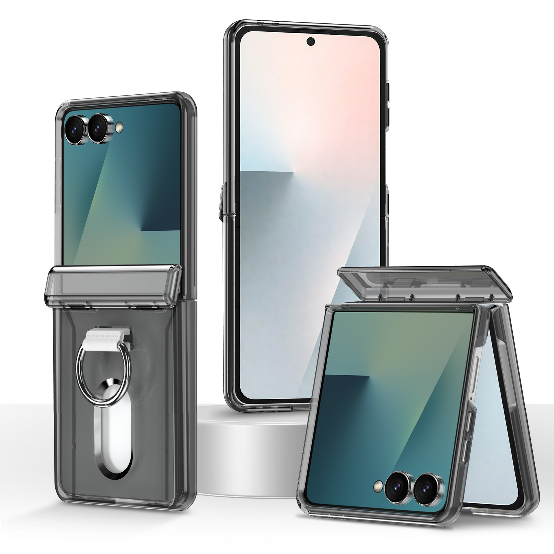 Compatible with Samsung Z Flip 8/7 phone case, 6/5 card holder, hinge, ring, foldable screen, drop-proof protective case