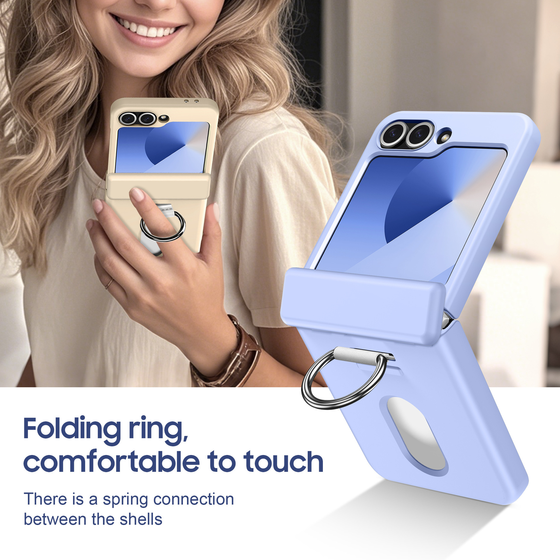 Compatible with Samsung Z Flip 8/7 phone case, 6/5 card holder, hinge, ring, foldable screen, drop-proof protective case