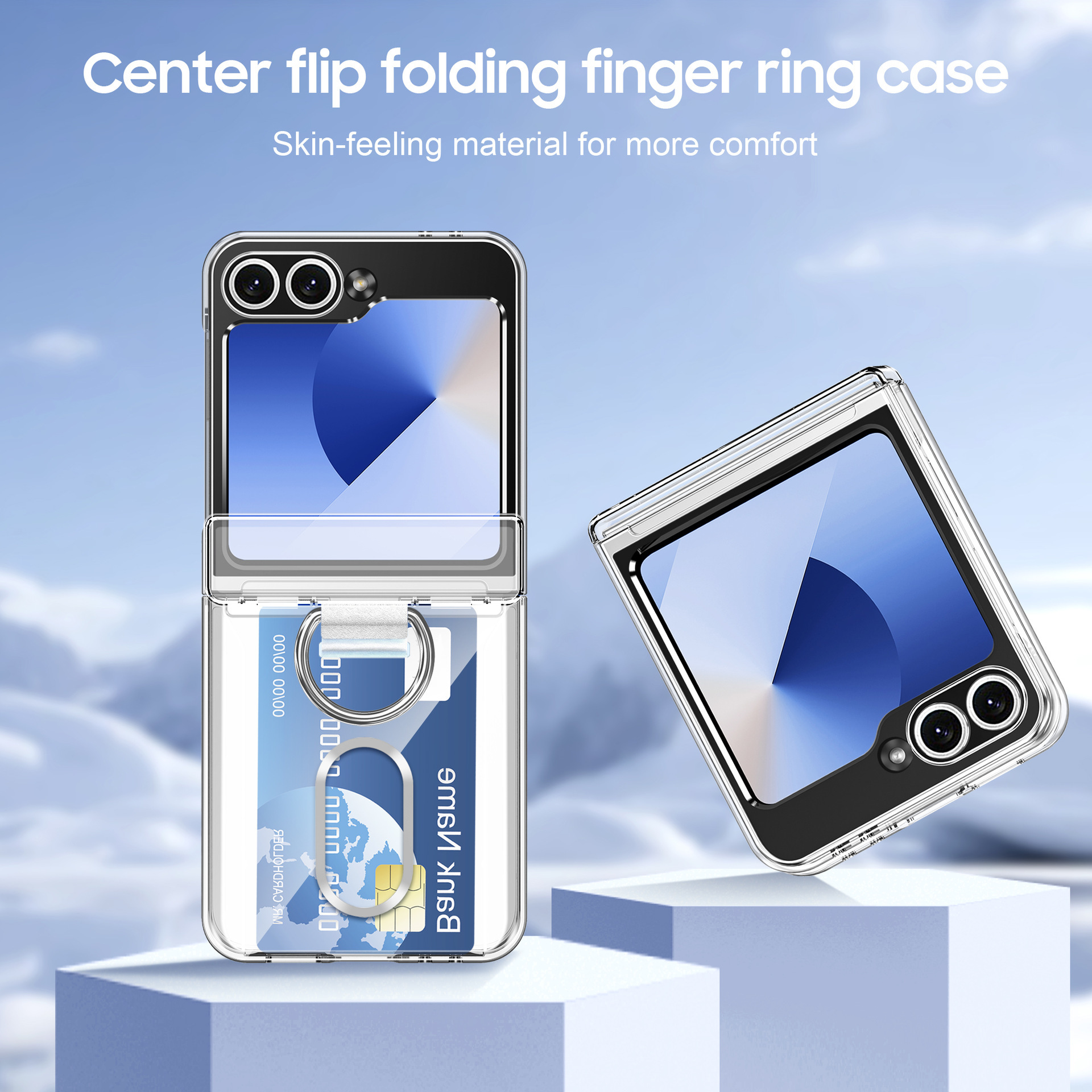 Compatible with Samsung Z Flip 8/7 phone case, 6/5 card holder, hinge, ring, foldable screen, drop-proof protective case