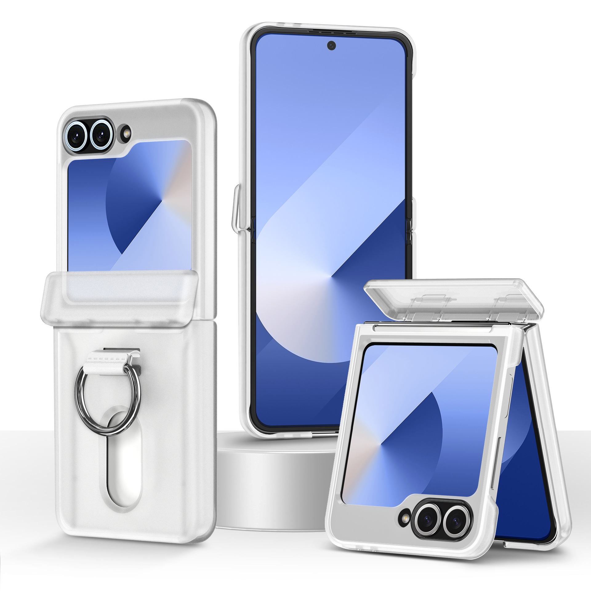 Compatible with Samsung Z Flip 8/7 phone case, 6/5 card holder, hinge, ring, foldable screen, drop-proof protective case