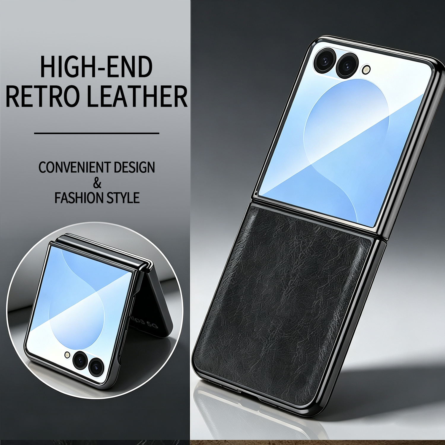 Compatible with Samsung Z Flip 8/7 phone case, electroplated leather case, screen protector, 6/5/4 folding screen, drop-proof protective case