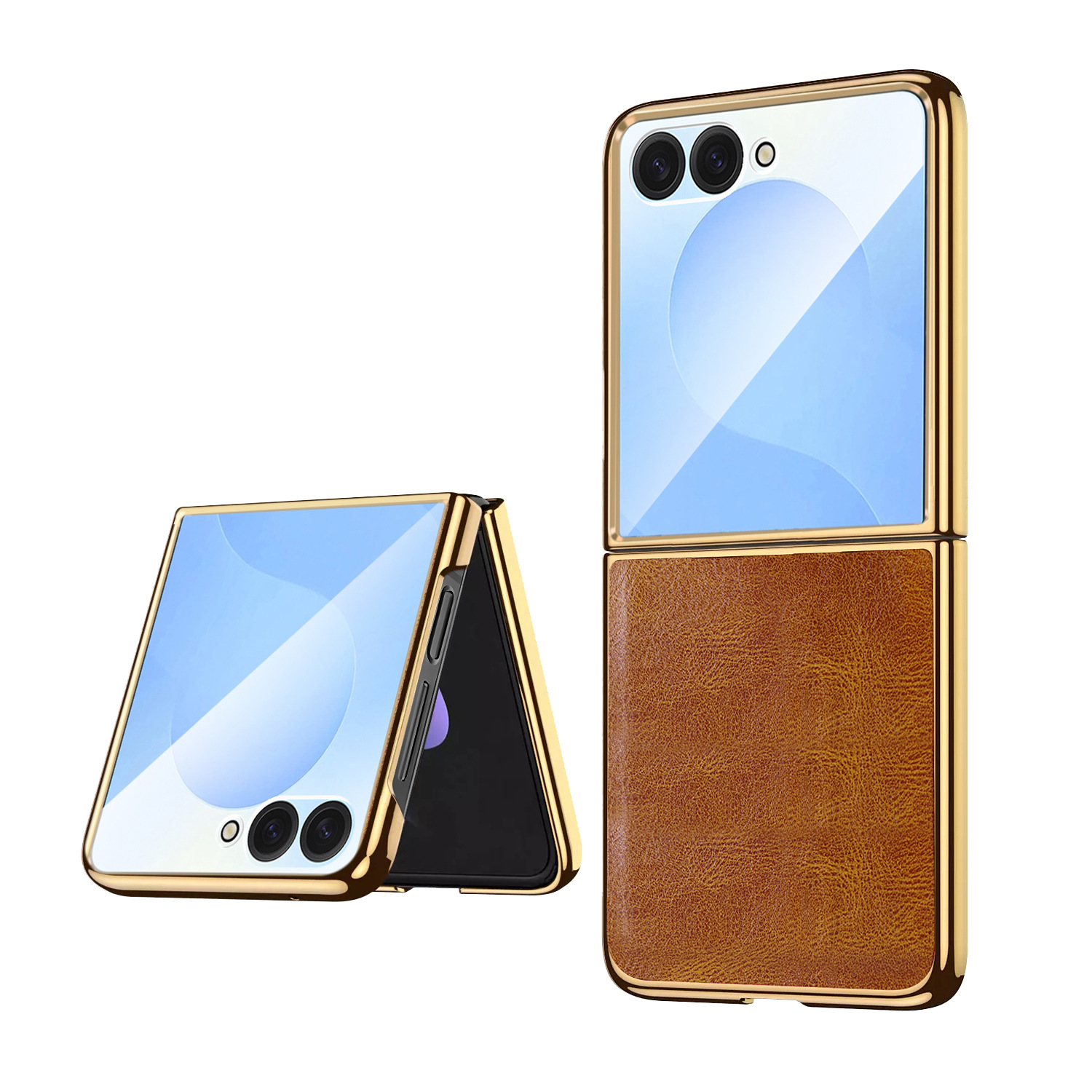 Compatible with Samsung Z Flip 8/7 phone case, electroplated leather case, screen protector, 6/5/4 folding screen, drop-proof protective case