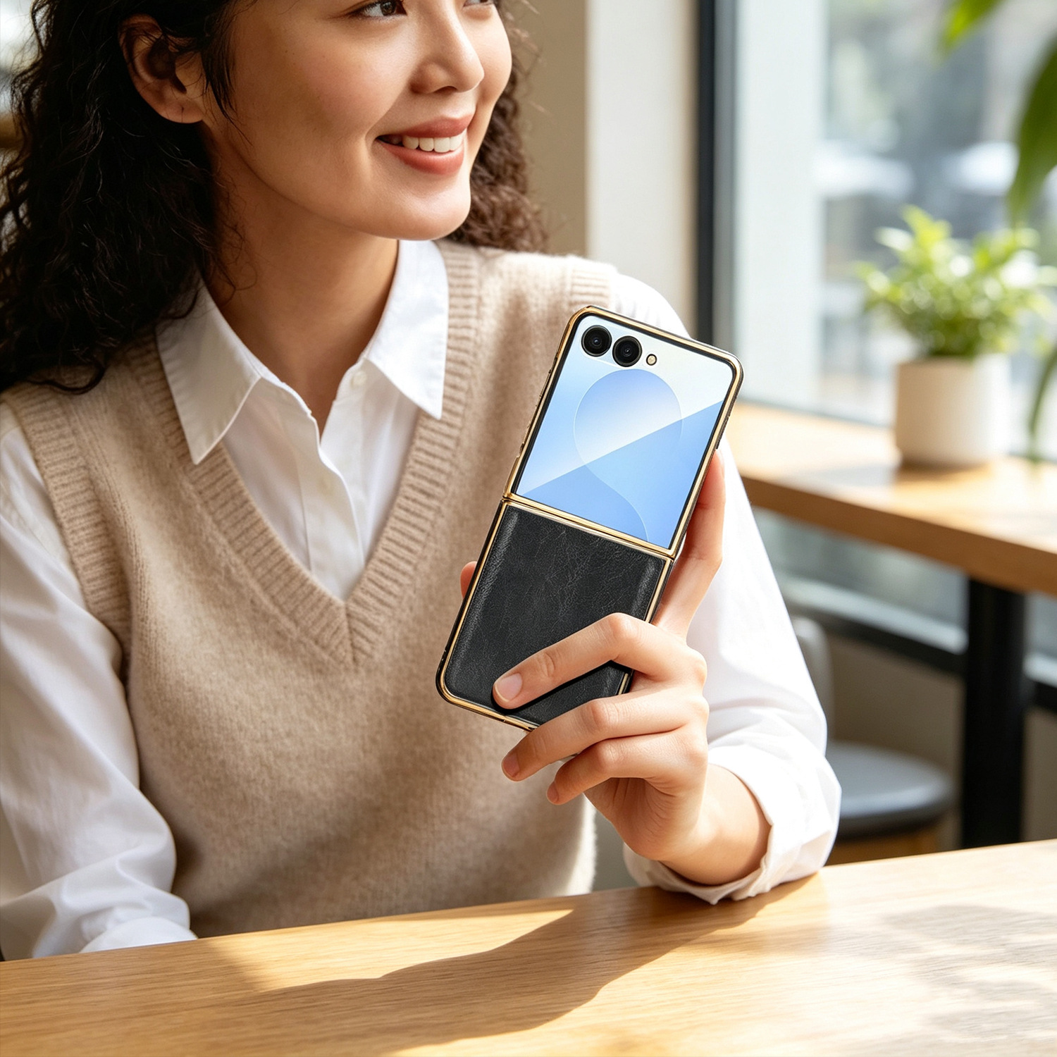 Compatible with Samsung Z Flip 8/7 phone case, electroplated leather case, screen protector, 6/5/4 folding screen, drop-proof protective case