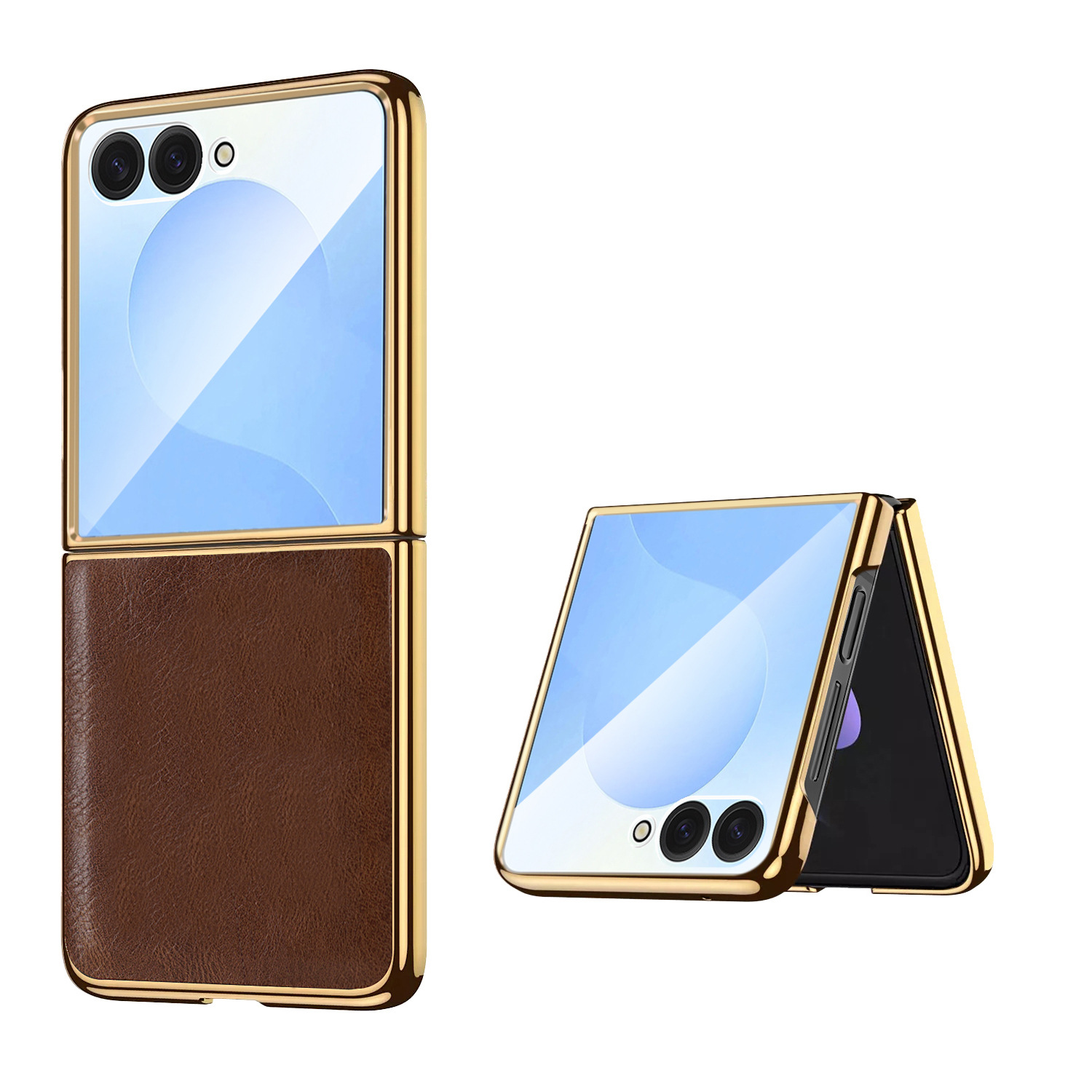 Compatible with Samsung Z Flip 8/7 phone case, electroplated leather case, screen protector, 6/5/4 folding screen, drop-proof protective case