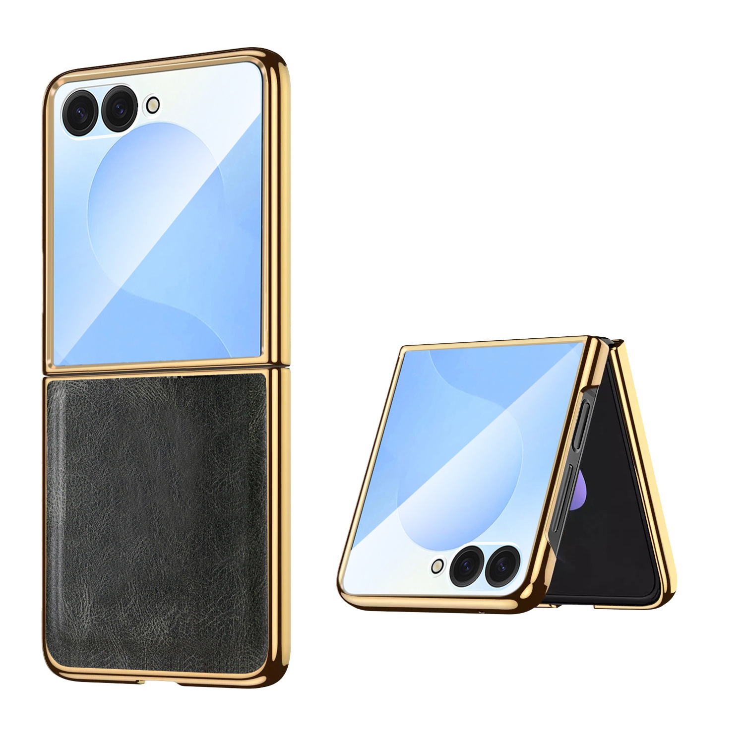 Compatible with Samsung Z Flip 8/7 phone case, electroplated leather case, screen protector, 6/5/4 folding screen, drop-proof protective case