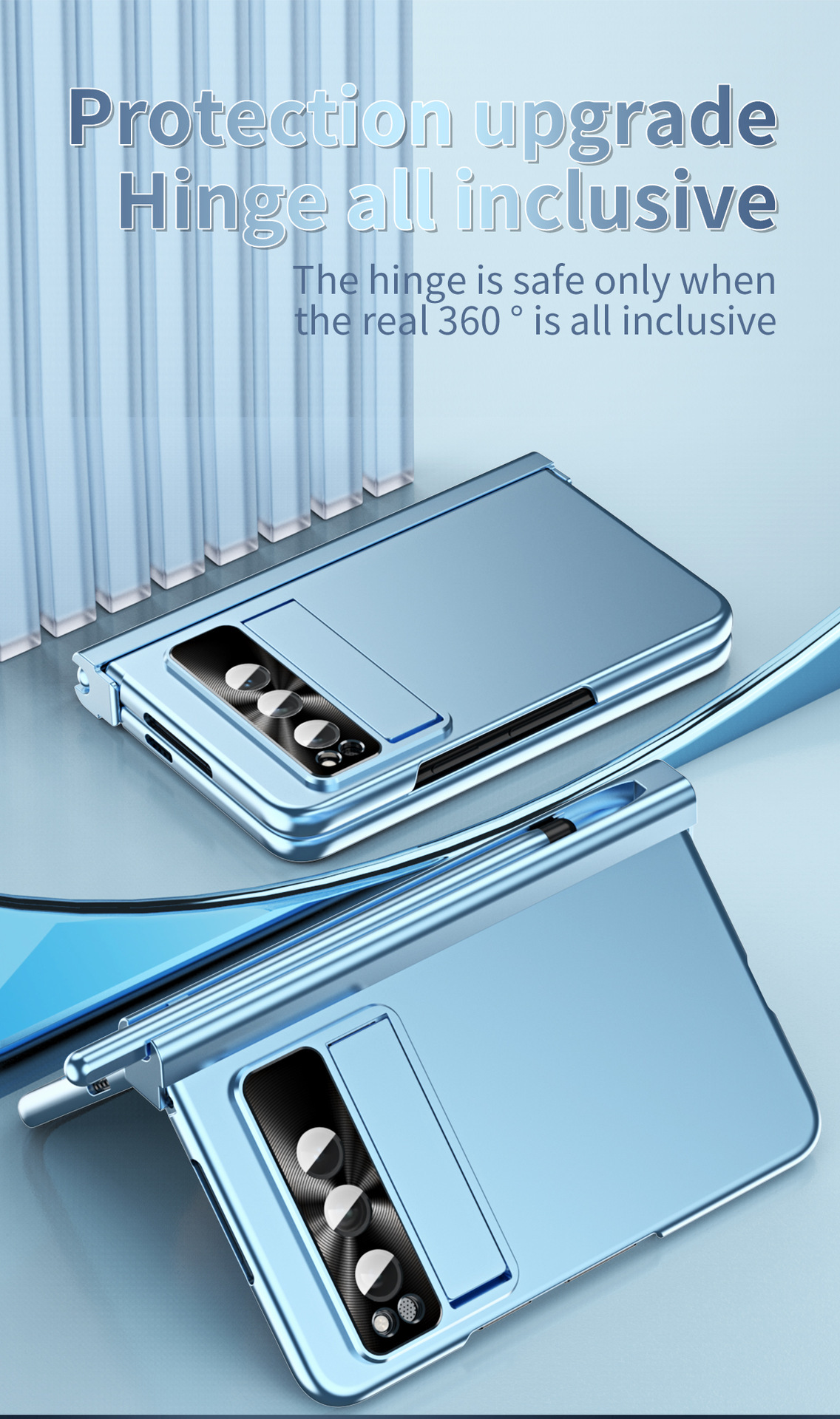 Compatible with Google Pixel Fold phone case, stand, hinge, and drop protection.
