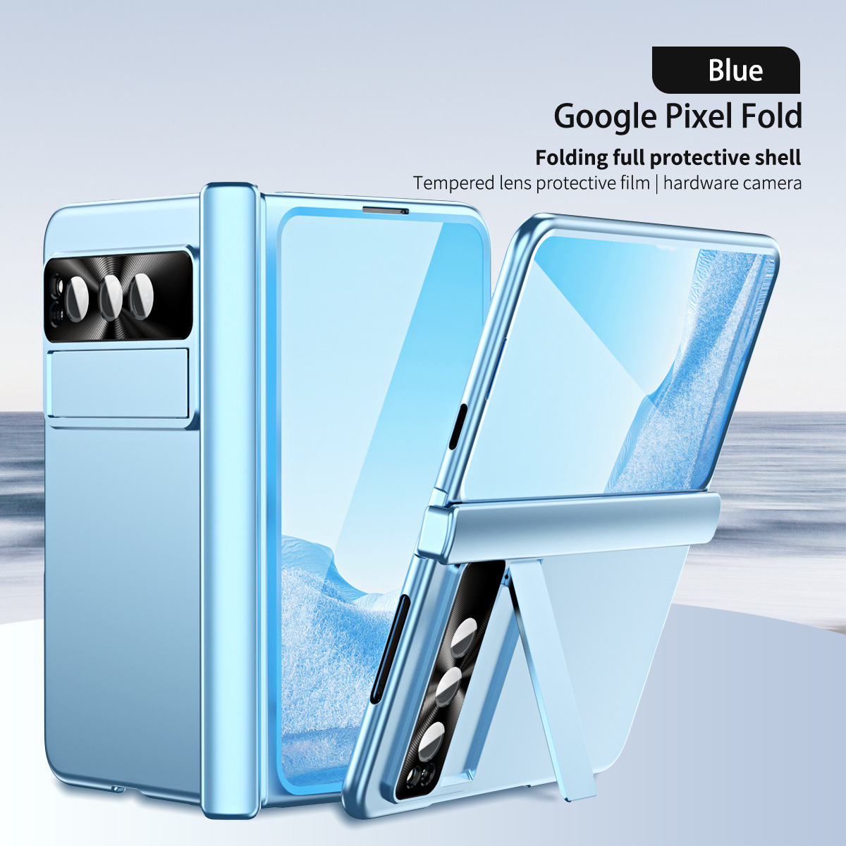Compatible with Google Pixel Fold phone case, stand, hinge, and drop protection.